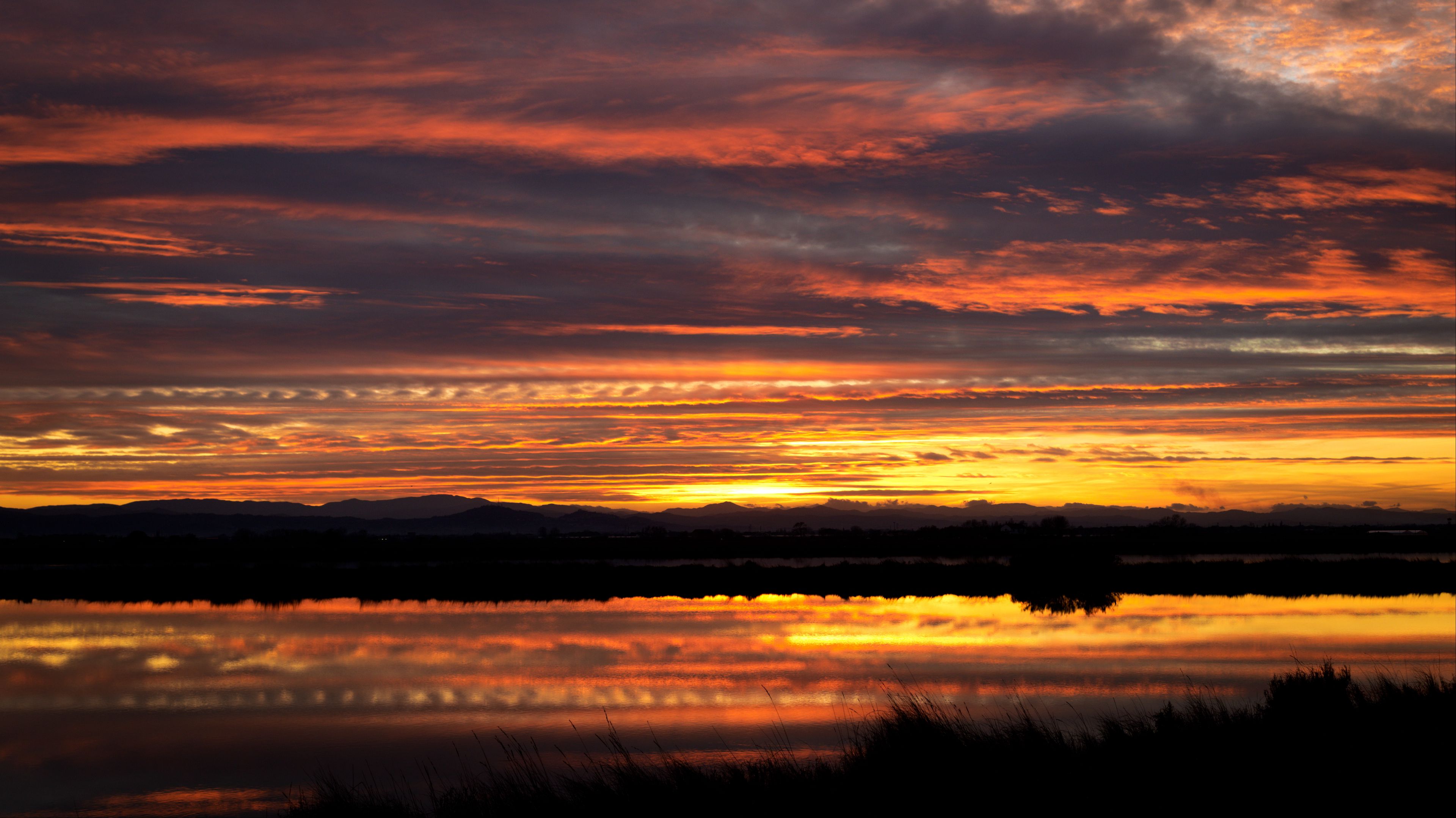 river, sunset, sky, reflection, 4k, HD Wallpaper
