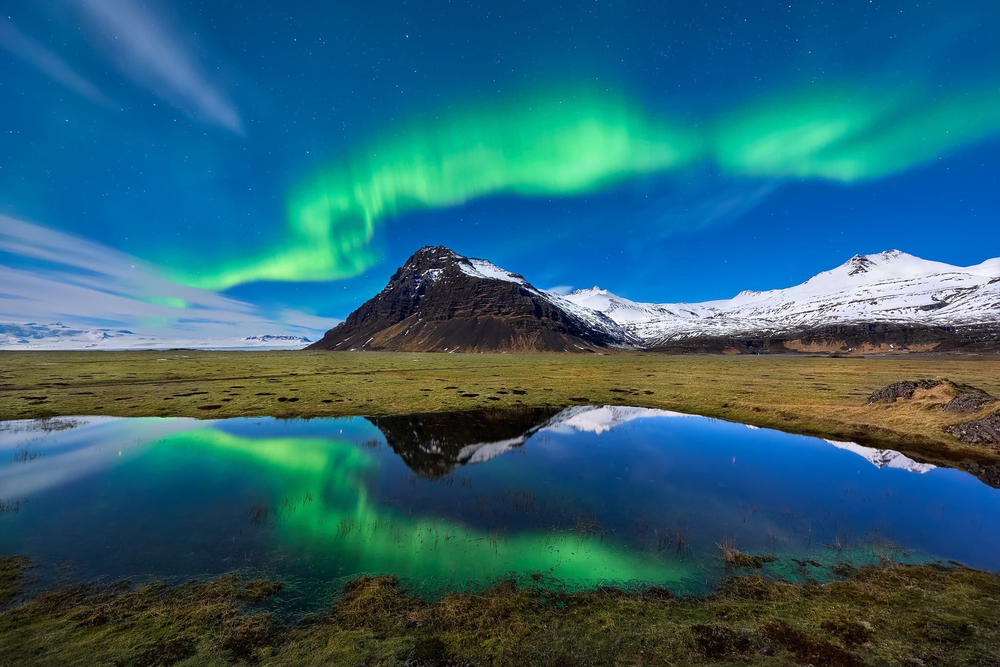 aurora, lake, nature, hd, mountain, reflection, hd, HD Wallpaper