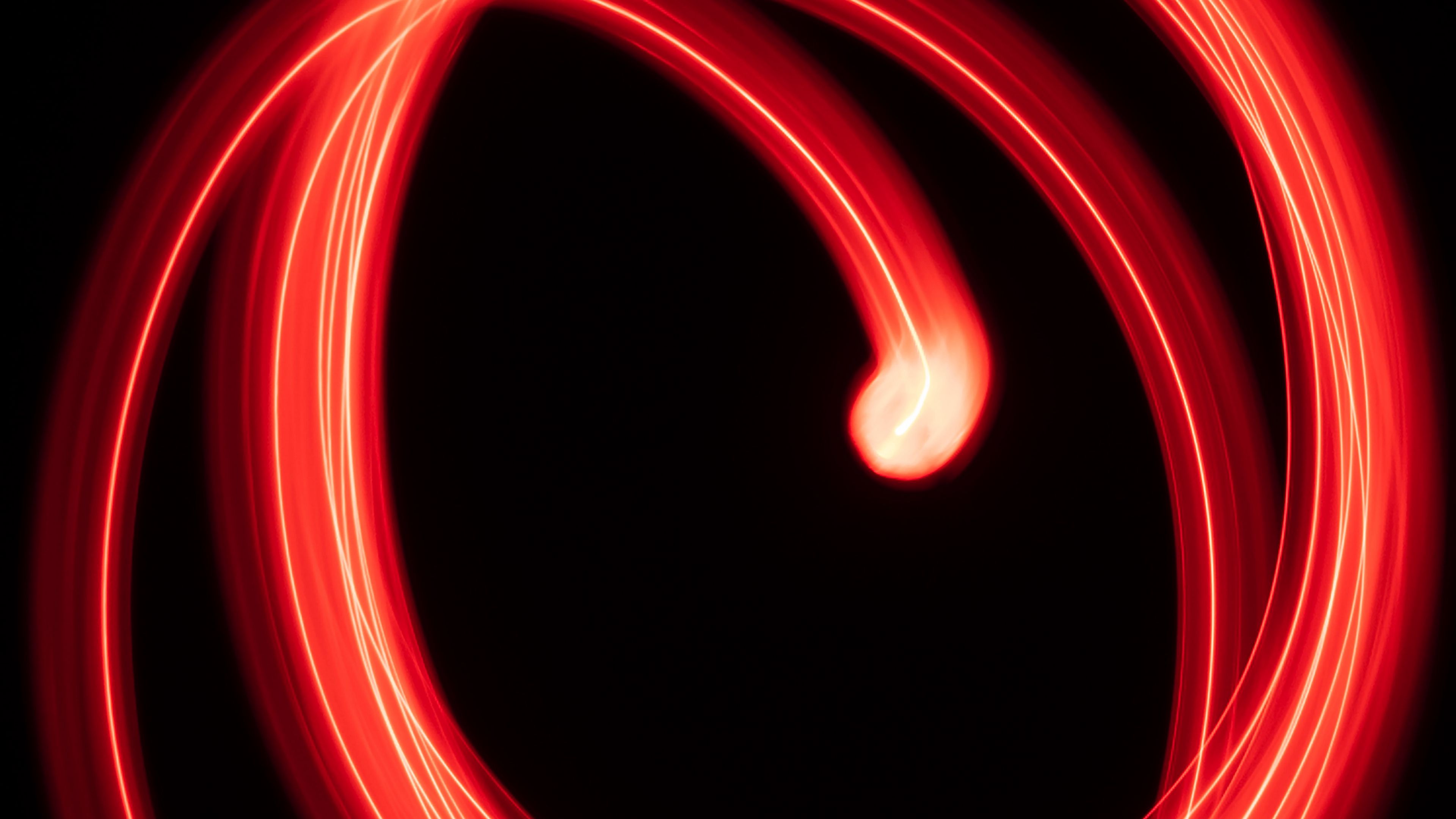 circles, light, long exposure, abstraction, red, 4k, HD Wallpaper