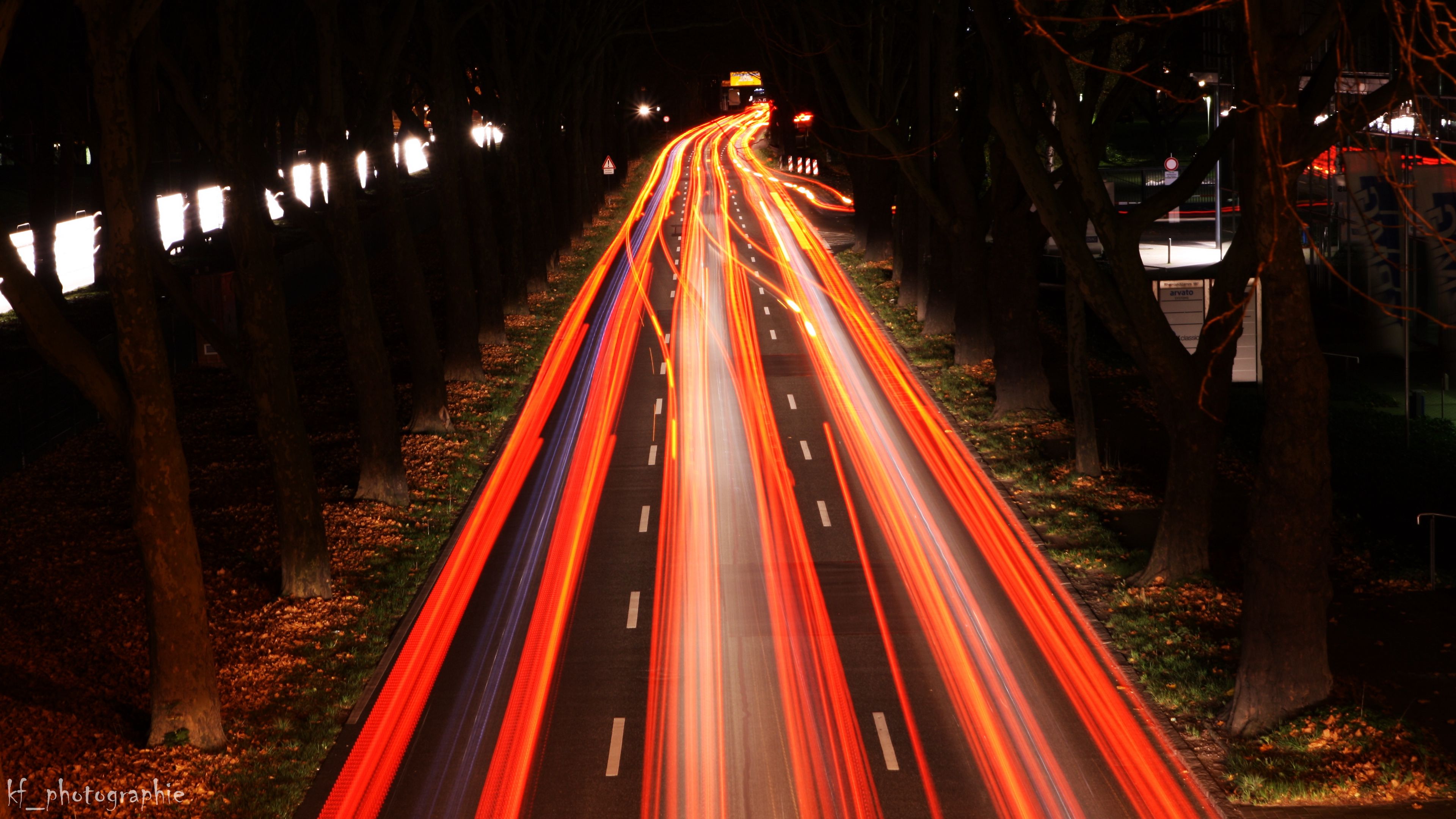 road, lights, long exposure, night, city, 4k, HD Wallpaper