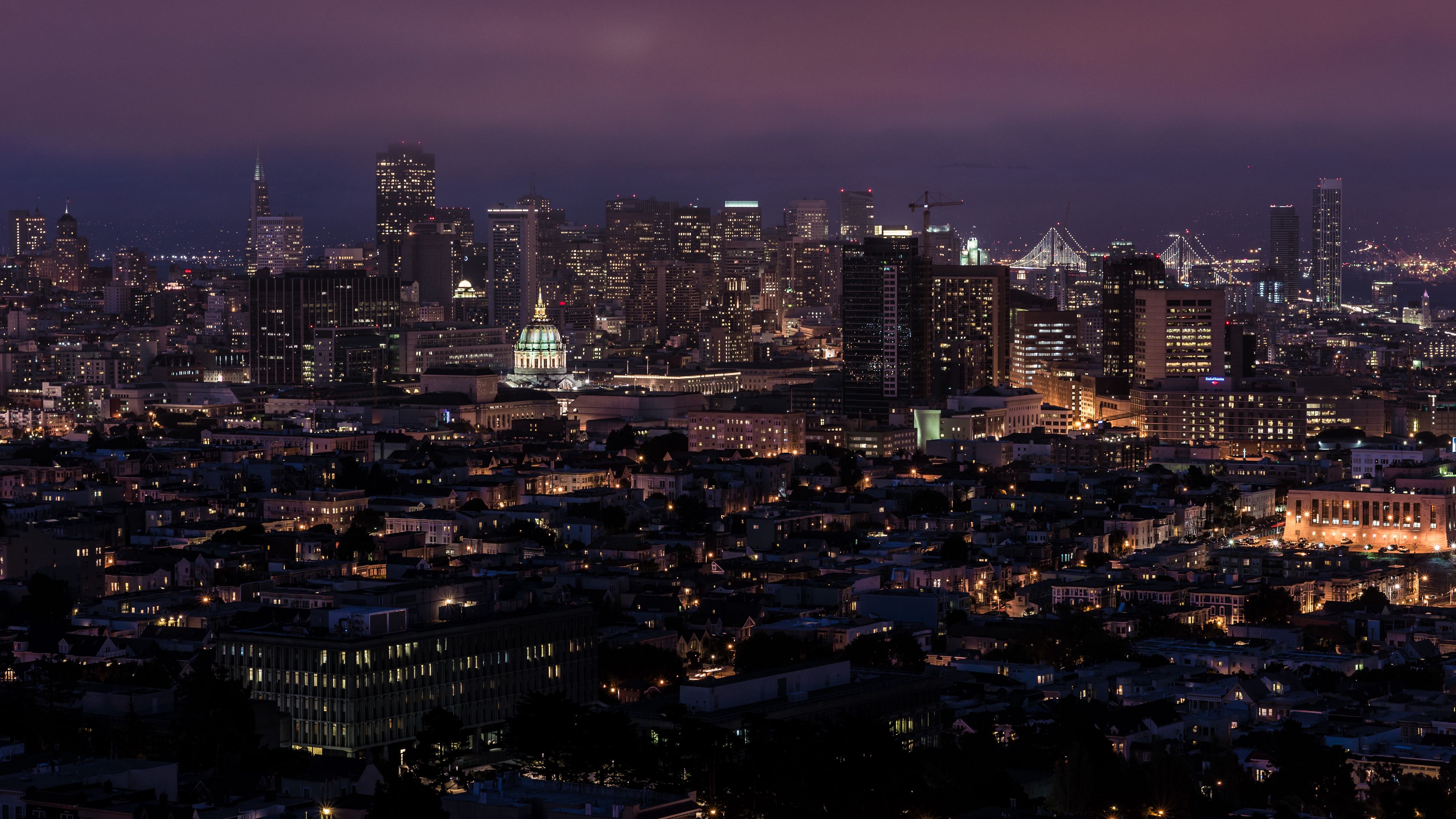 city, buildings, aerial  view, architecture, night, dark, 4k, HD Wallpaper