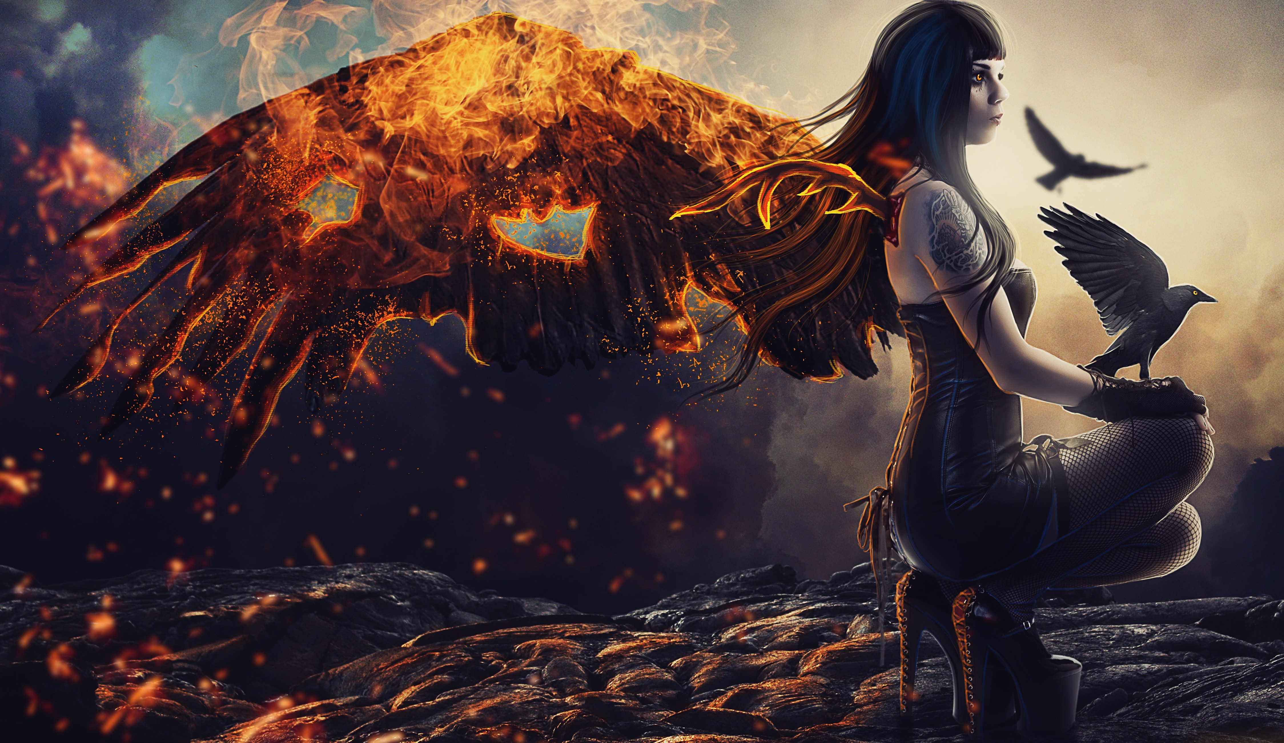raven, artwork, 5k, artist, wings, HD Wallpaper