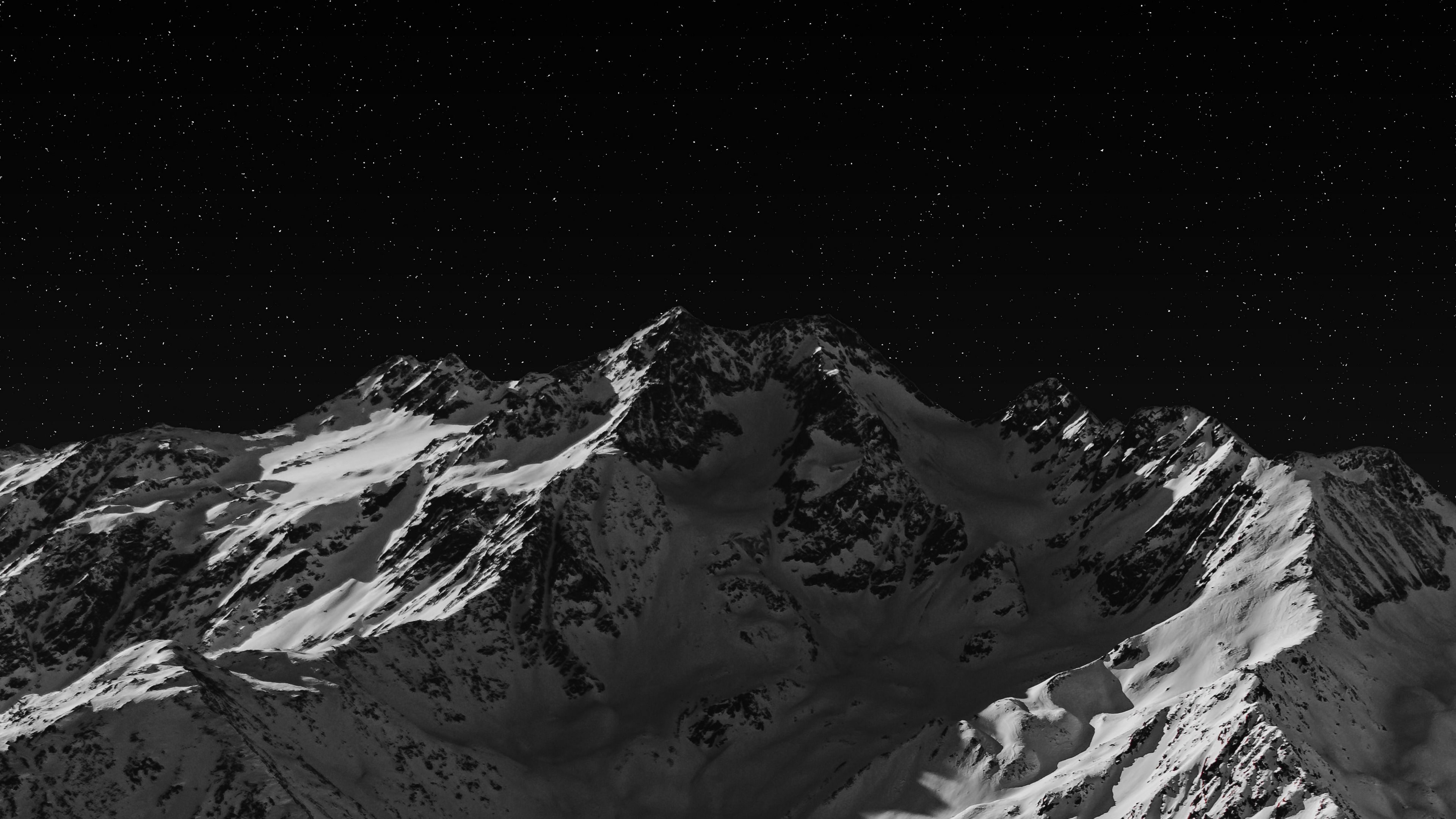 mountain, peak, bw, dark, night, 4k, HD Wallpaper