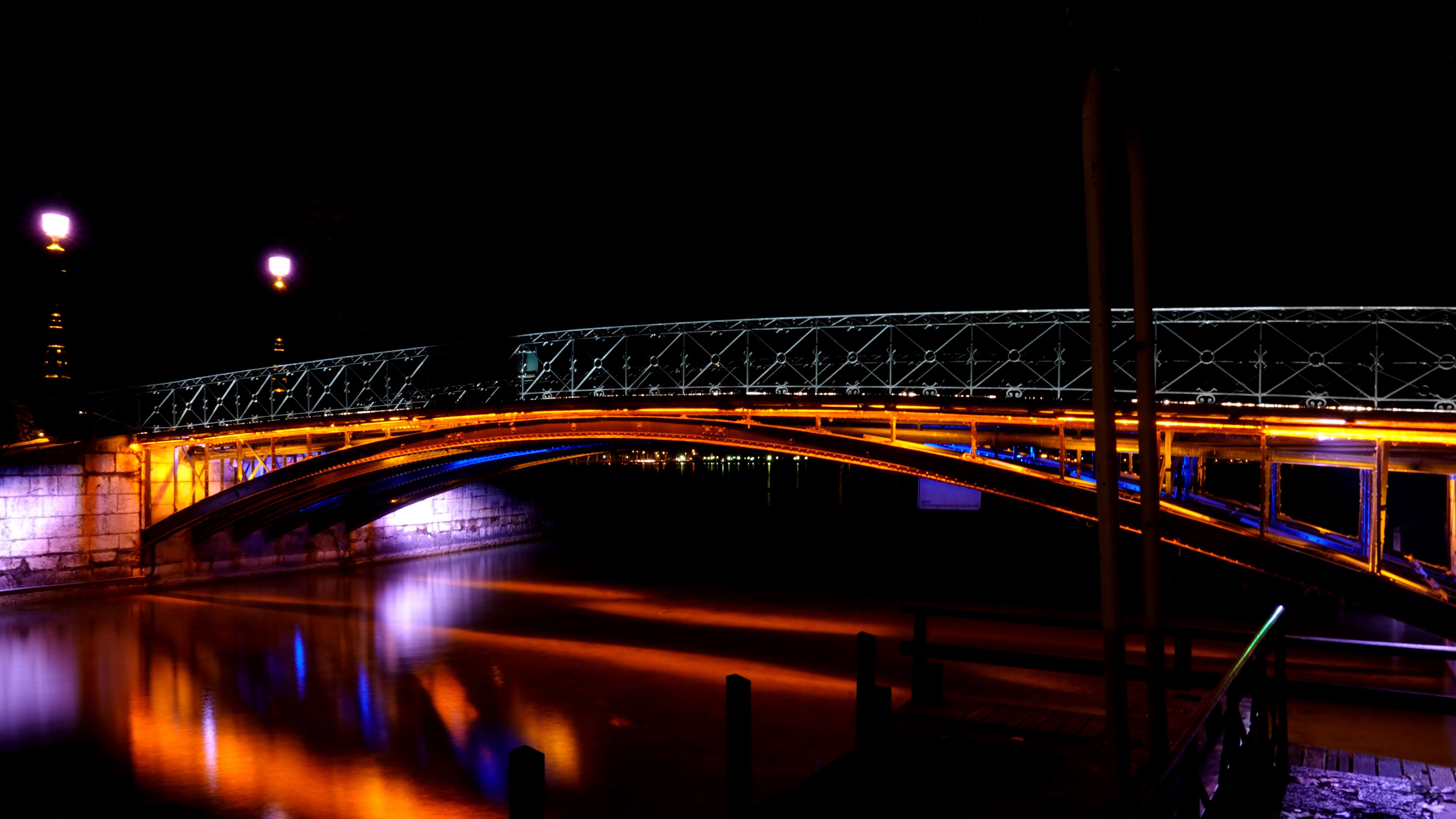bridge, river, dark, night, backlight, 4k, HD Wallpaper