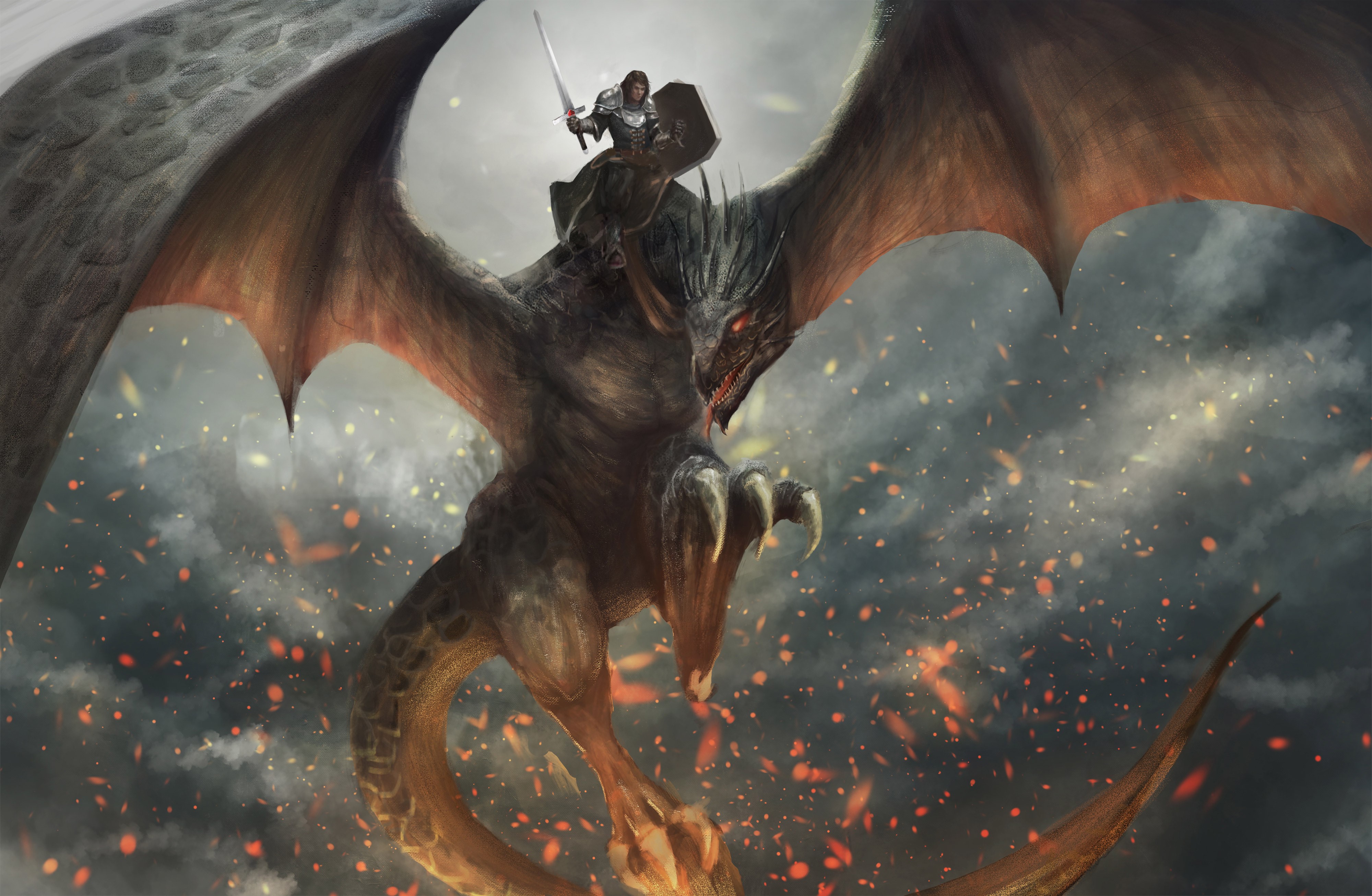 dragon, knight, artist, digital art, deviantart, HD Wallpaper