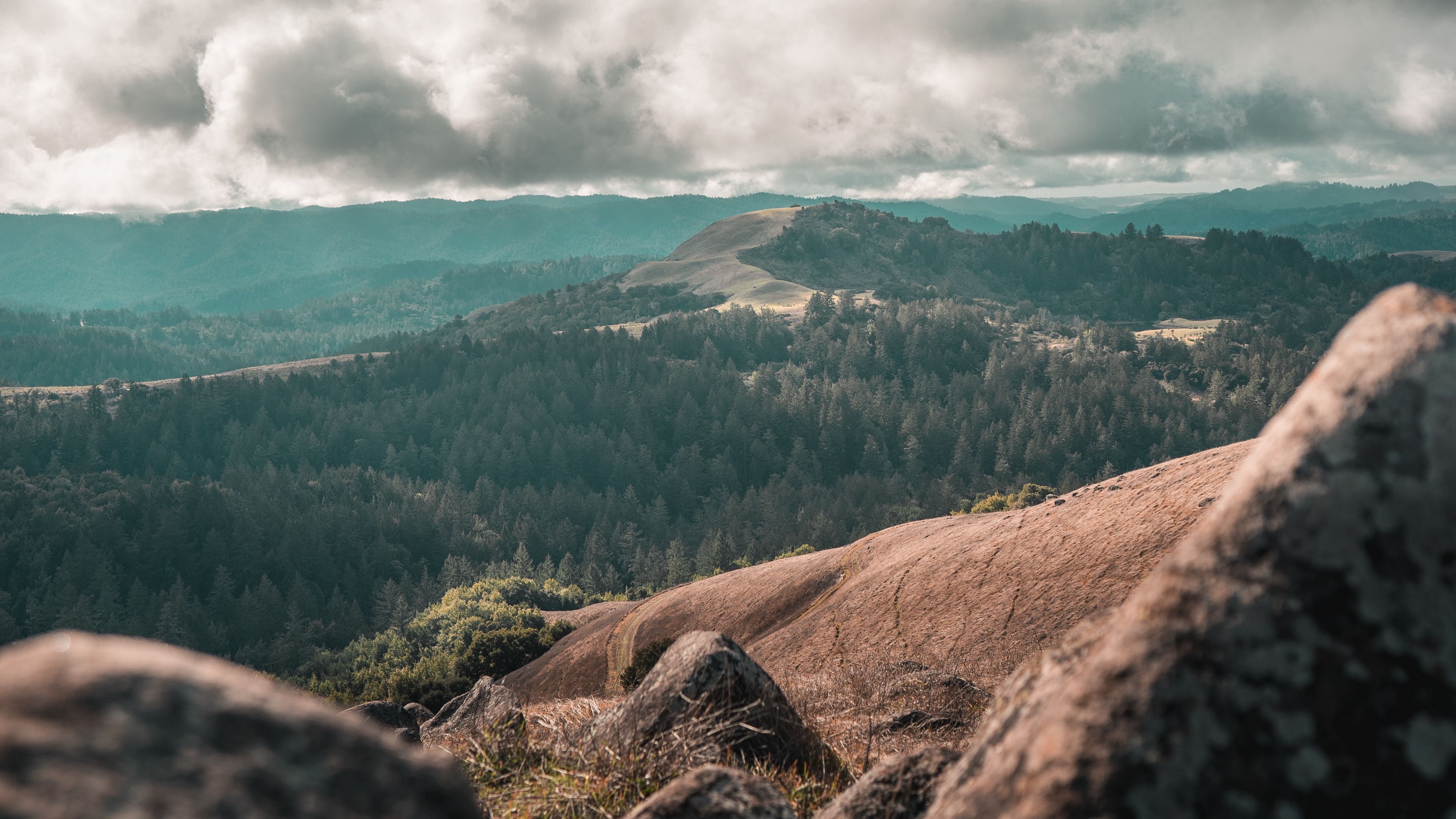 mountains, hills, stones, clouds, landscape, 4k, HD Wallpaper