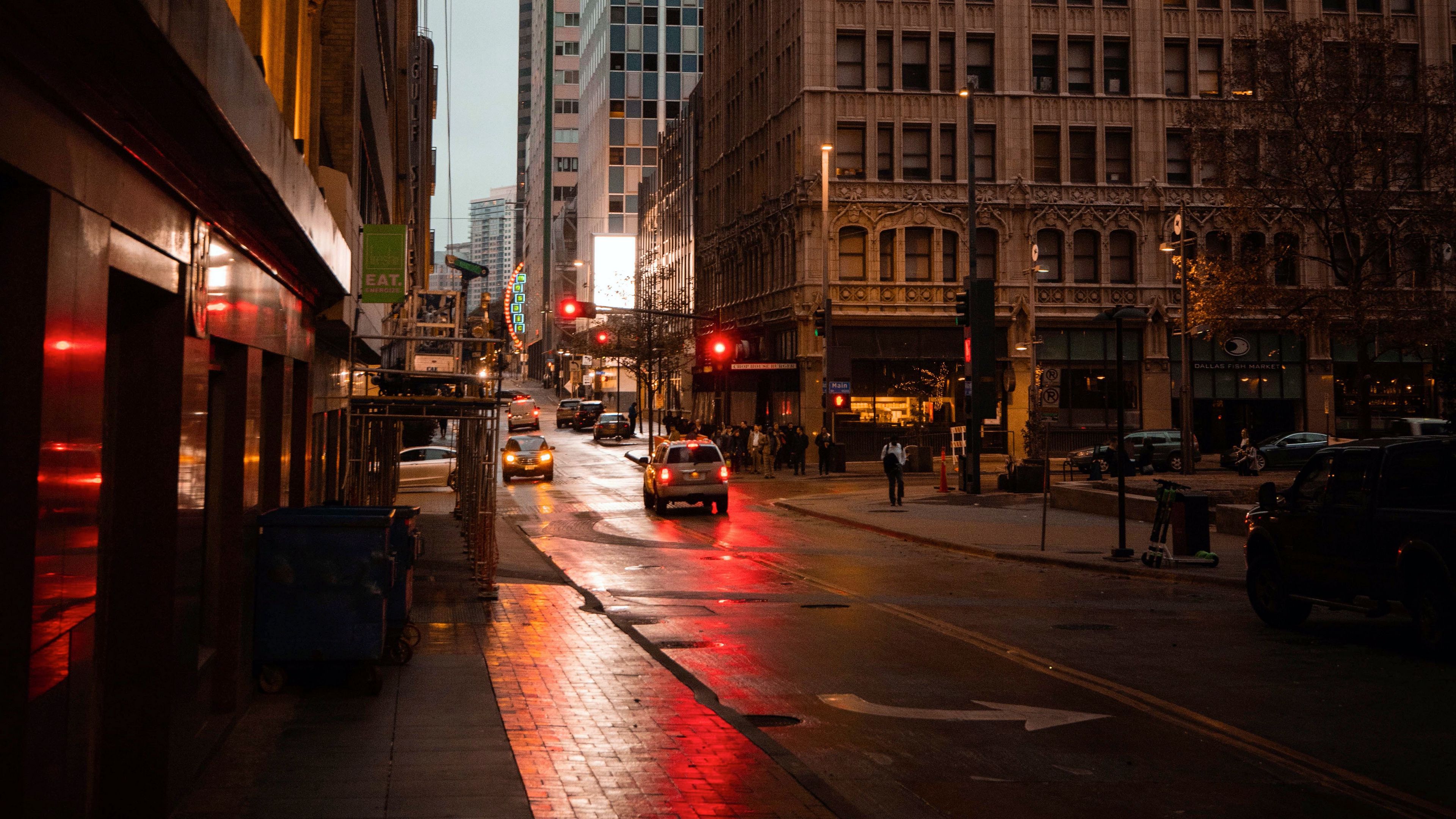 city, street, road, buildings, cars, 4k, HD Wallpaper