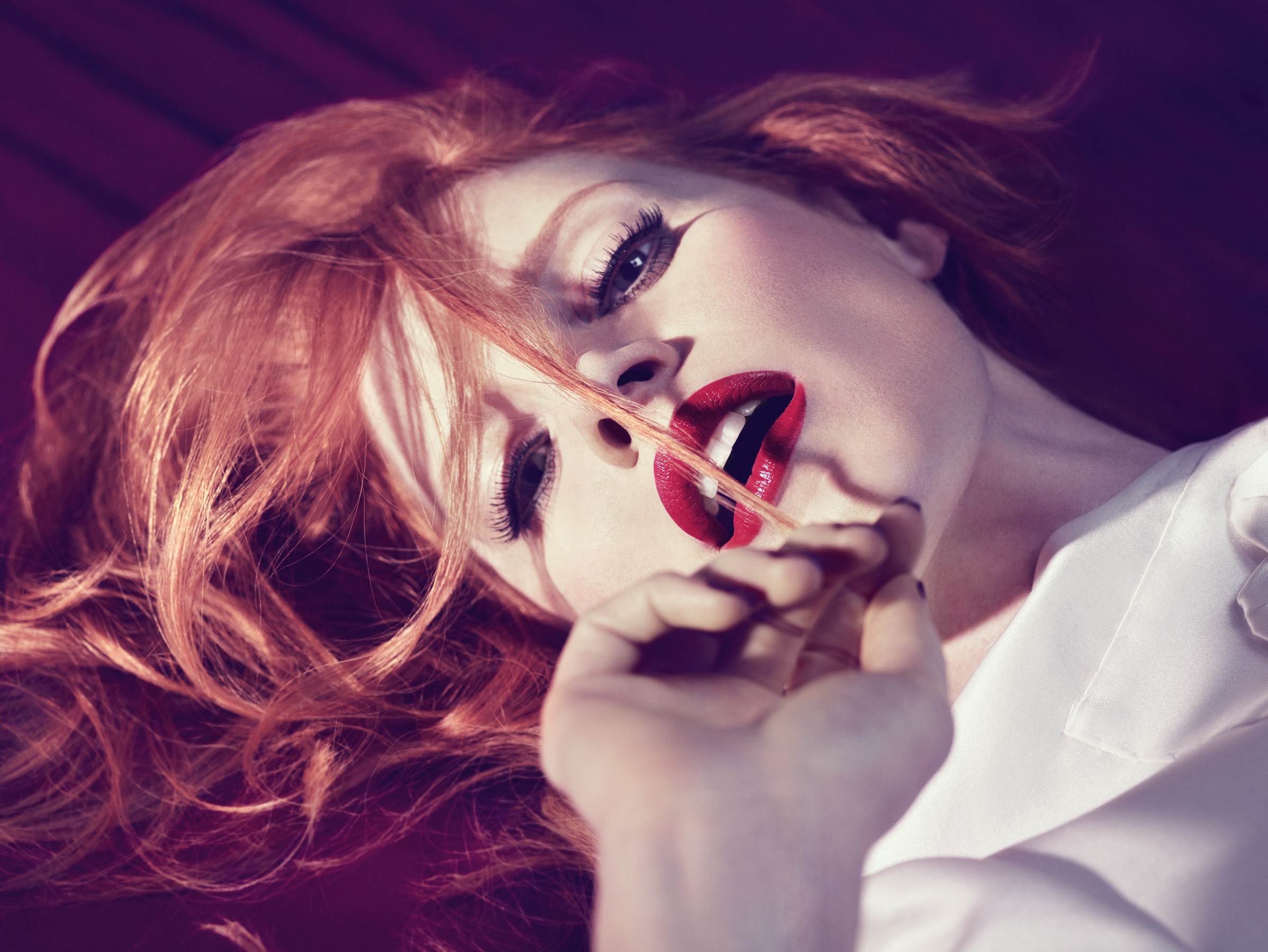 jessica chastain, celebrities, girls, red, lips, HD Wallpaper