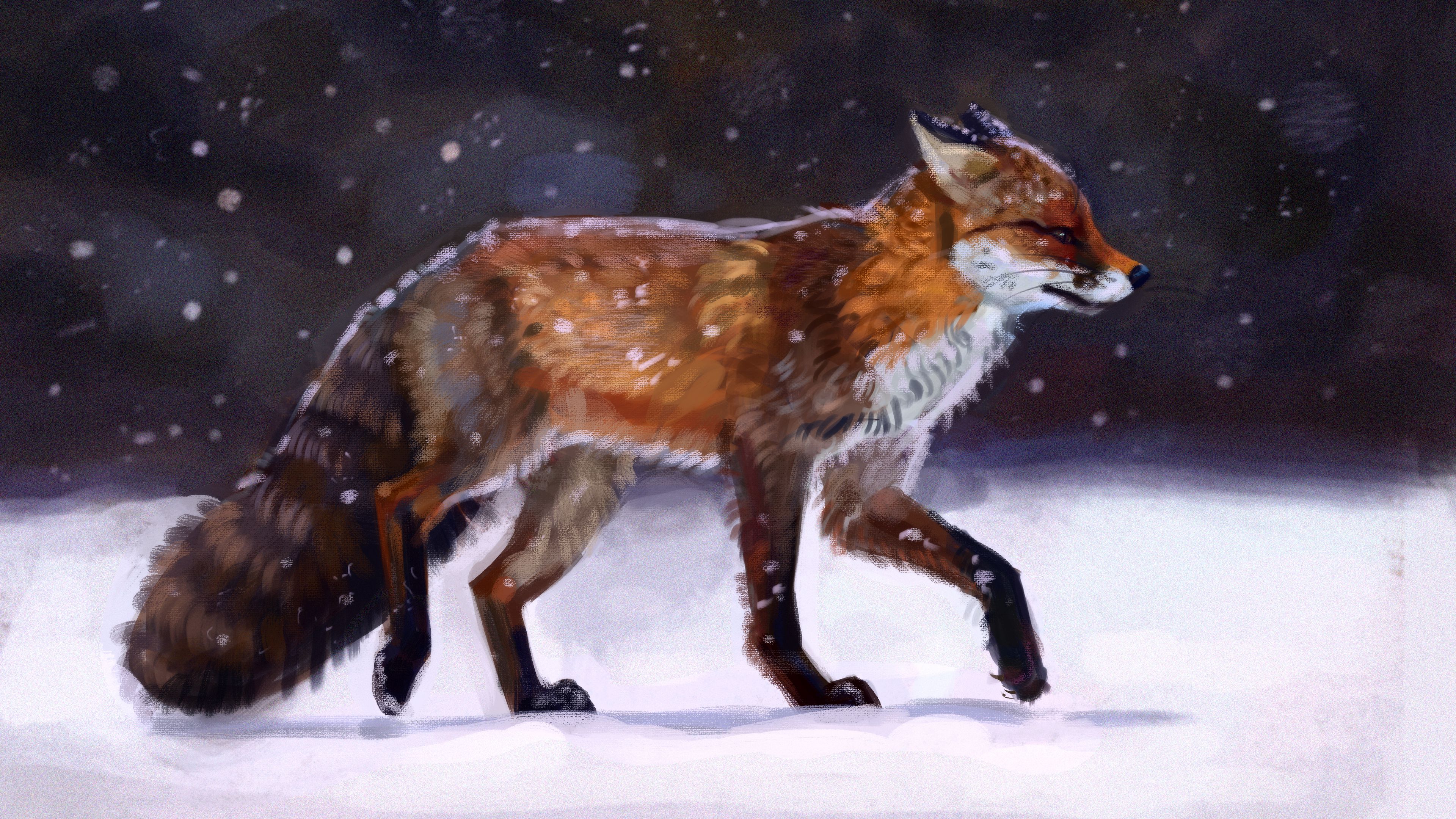 fox, snow, winter, animal, art, 4k, HD Wallpaper