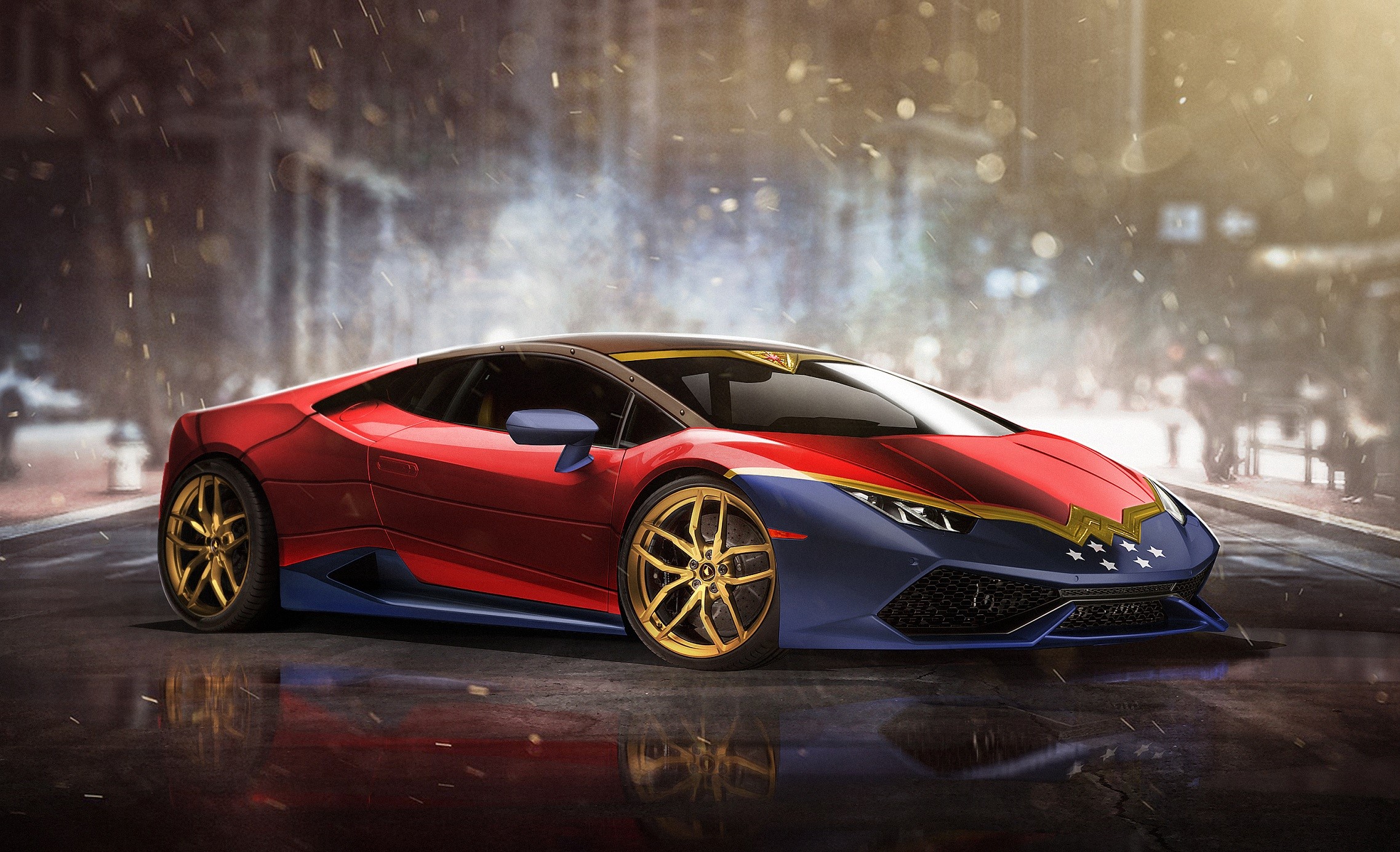 lamborghini huracan, wonder woman, cars, artist, superheroes cars, HD Wallpaper