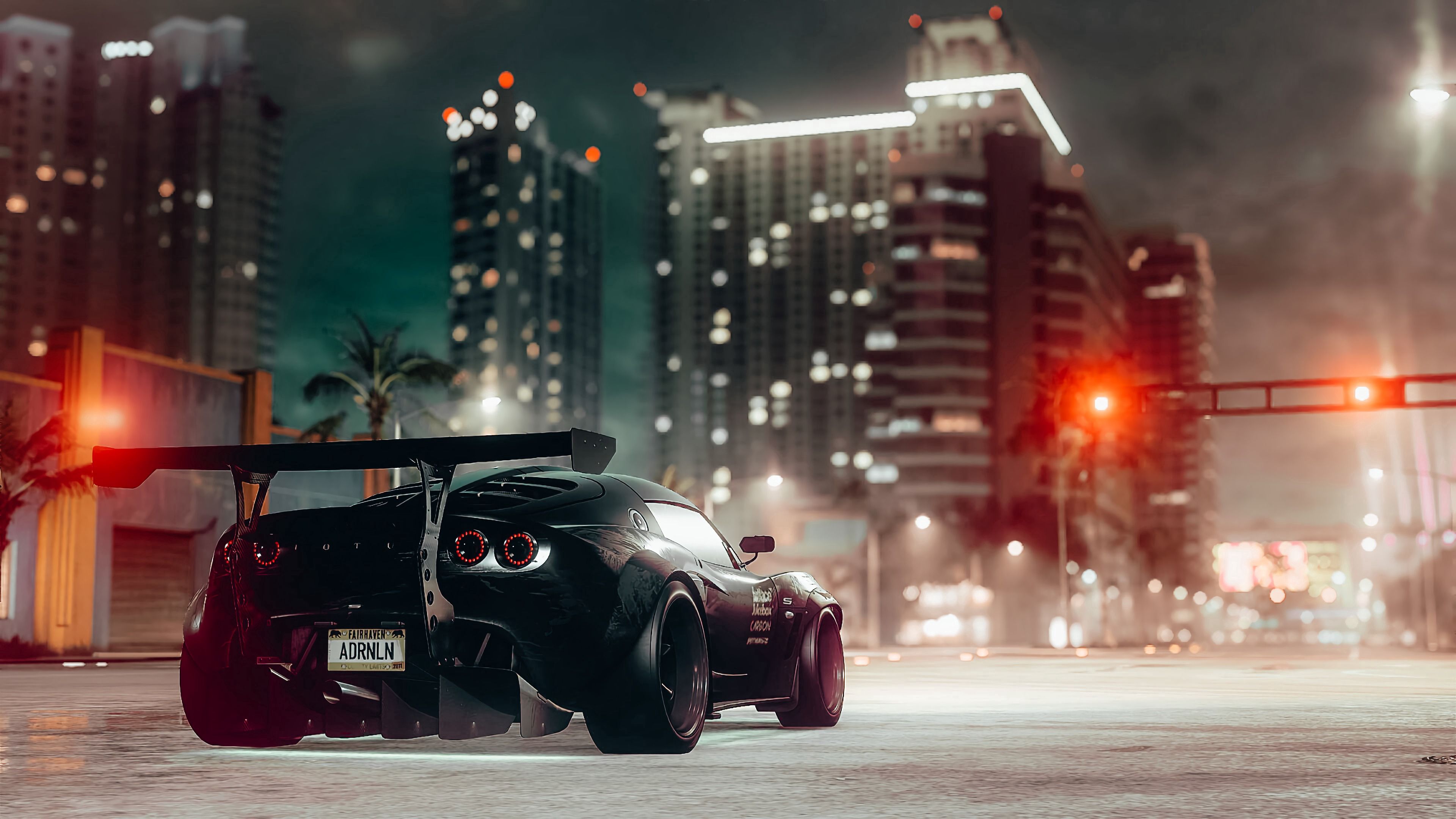 car, sportscar, black, road, city, 4k, HD Wallpaper