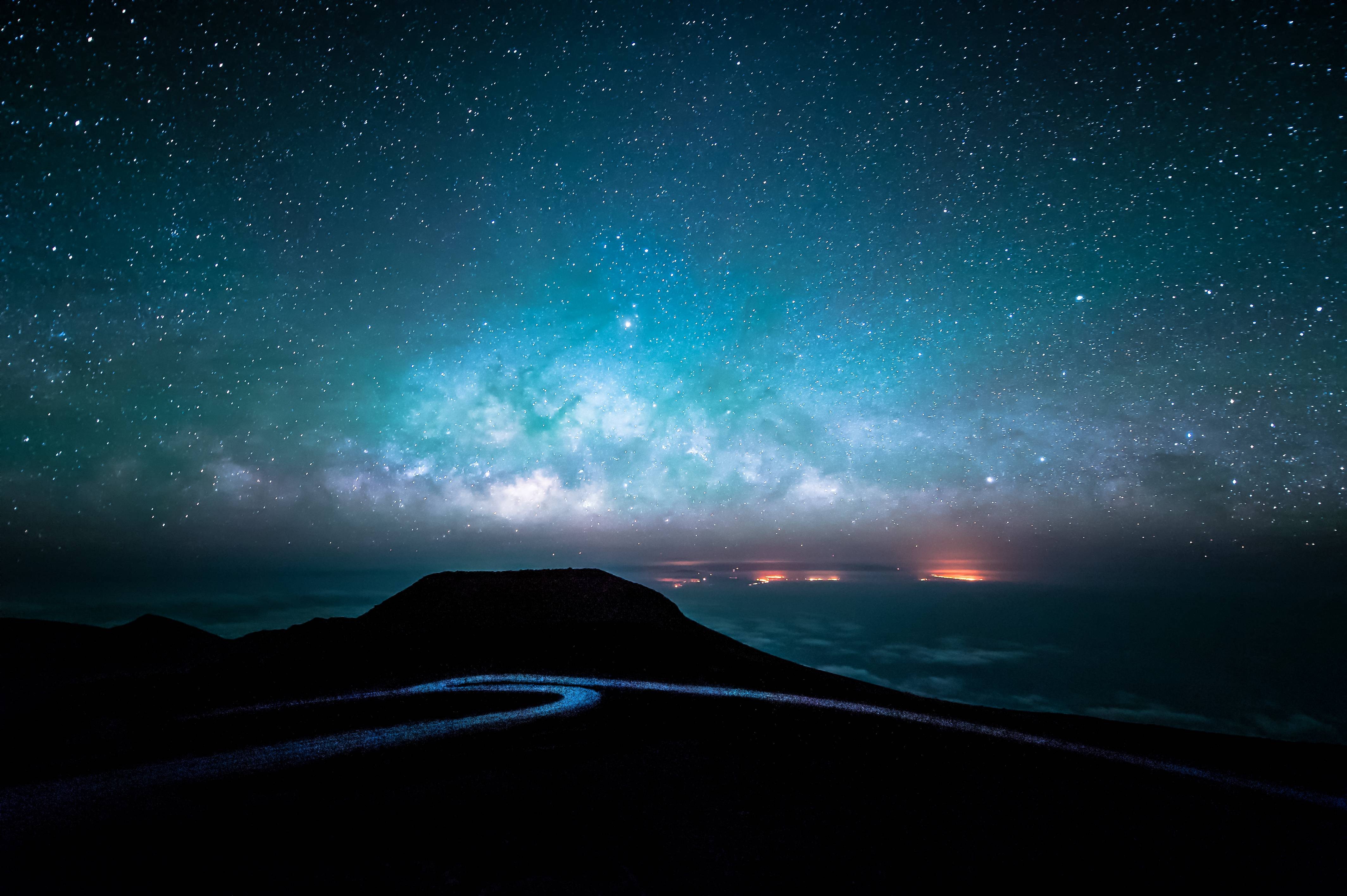 sky, nature, night, road, HD Wallpaper