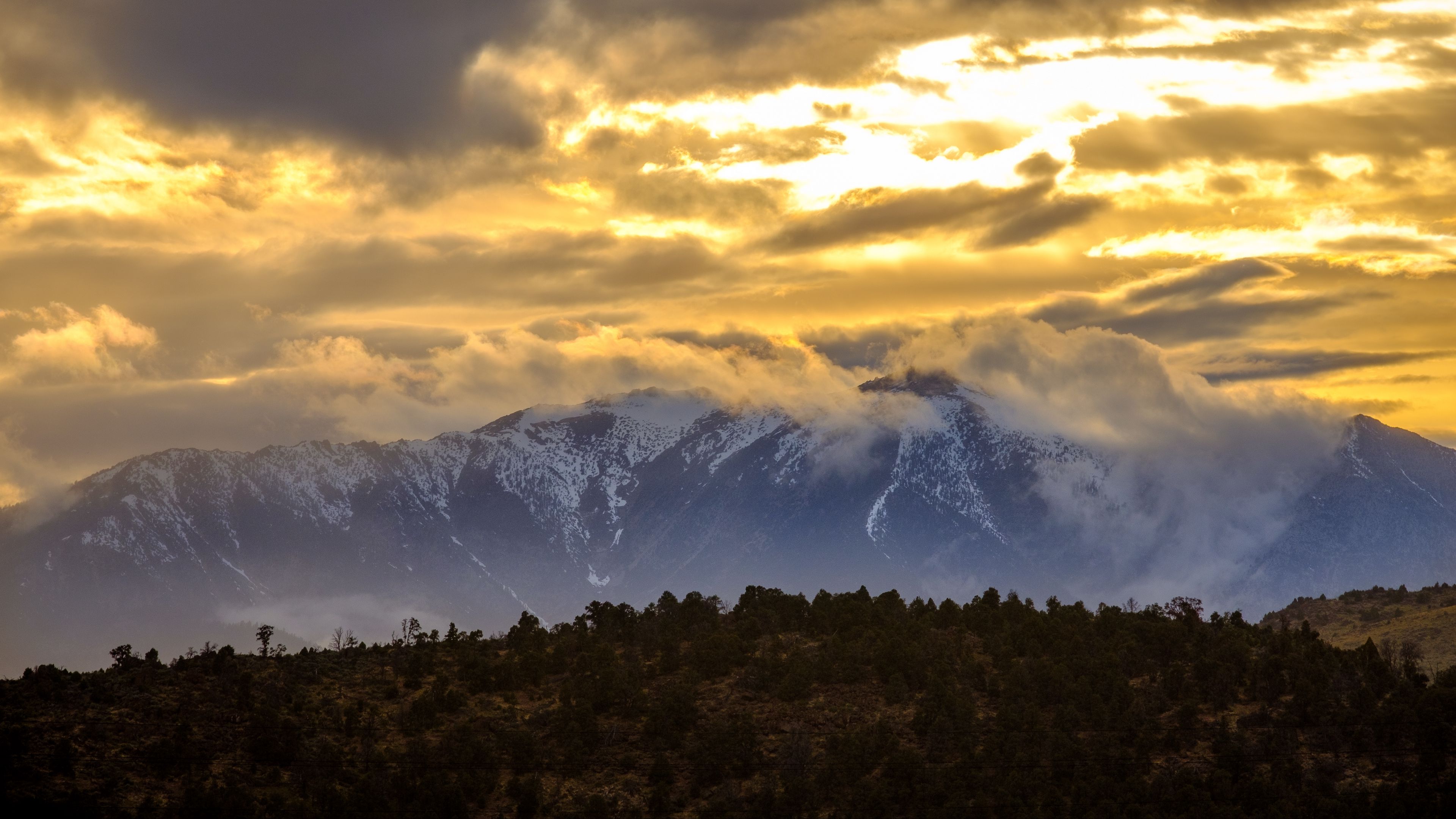 mountains, clouds, sunlight, nature, landscape, 4k, HD Wallpaper