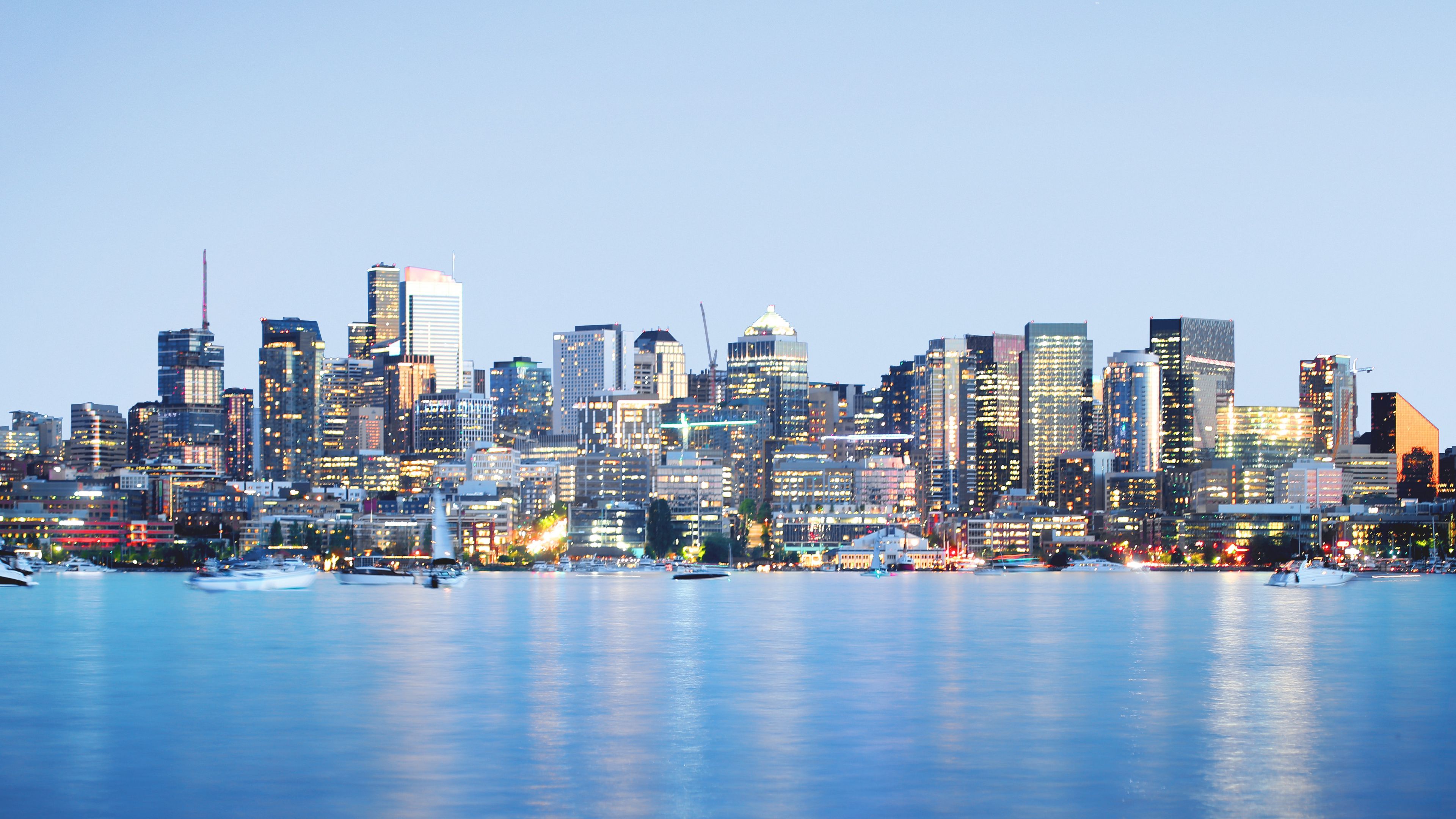 city, metropolis, panorama, coast, buildings, 4k, HD Wallpaper