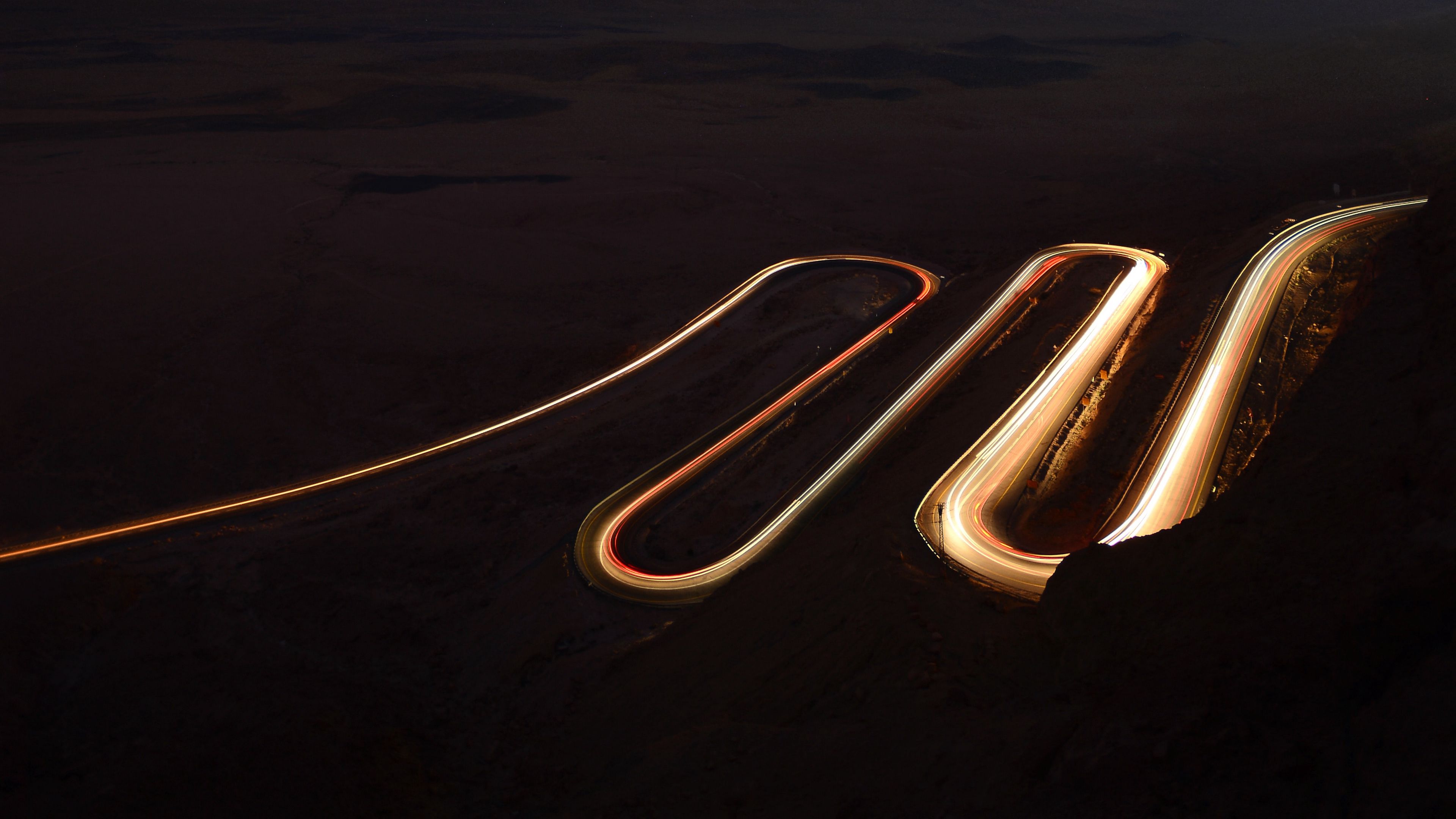road, winding, aerial view, night, dark, 4k, HD Wallpaper