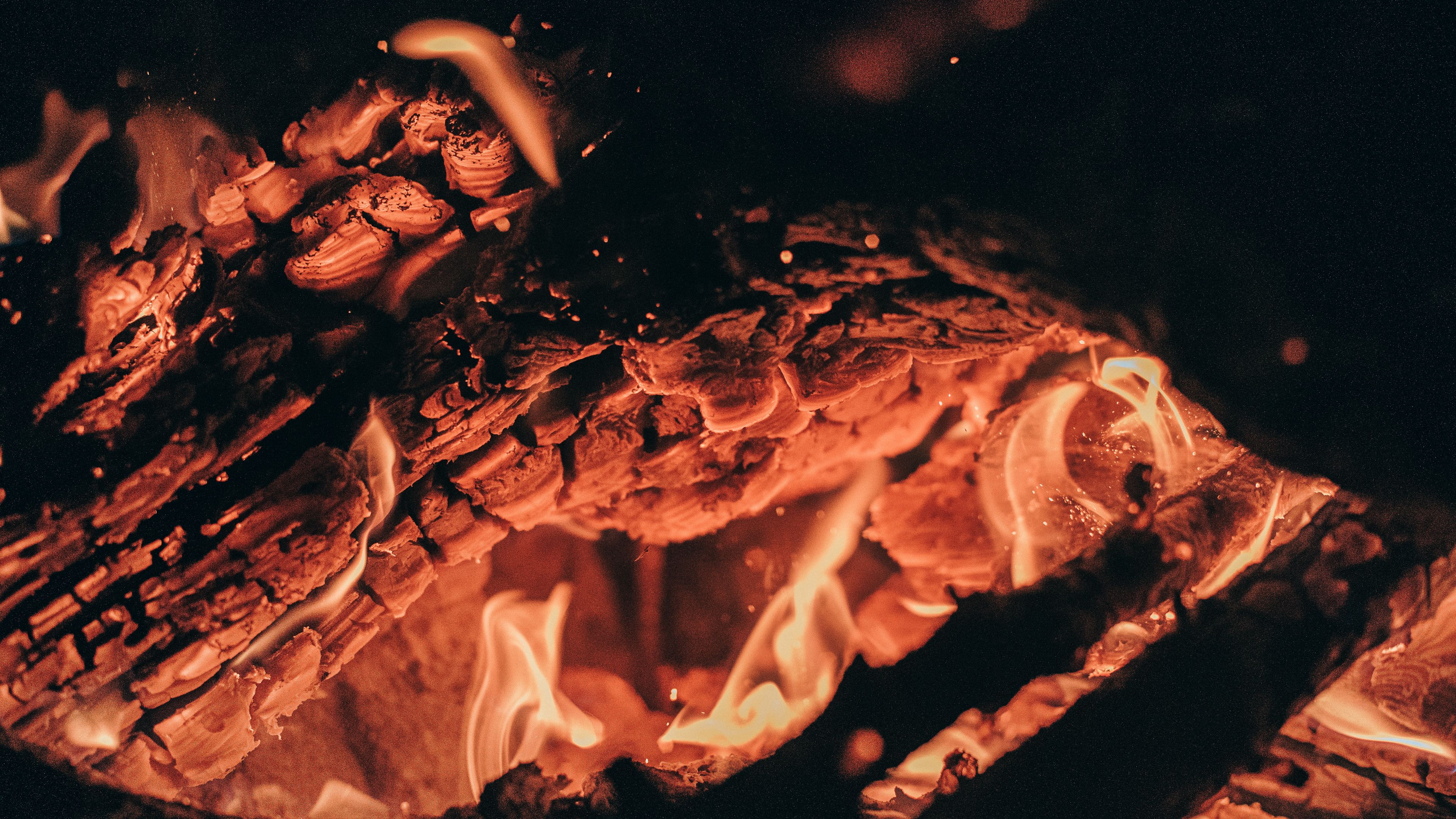 fire, embers, sparks, dark, bonfire, 4k, HD Wallpaper
