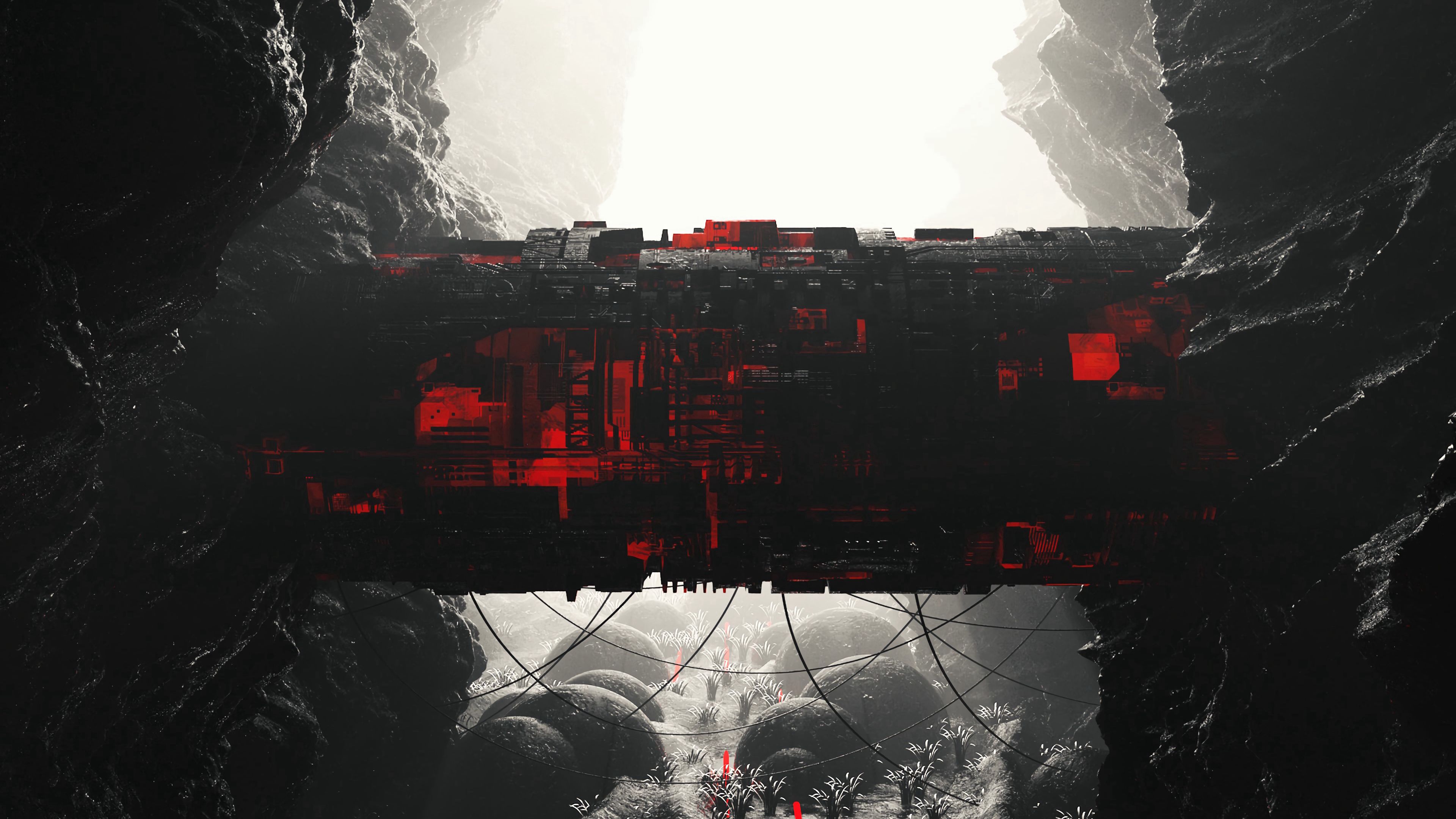cave, rocks, tunnel, building, sci-fi, 4k, HD Wallpaper