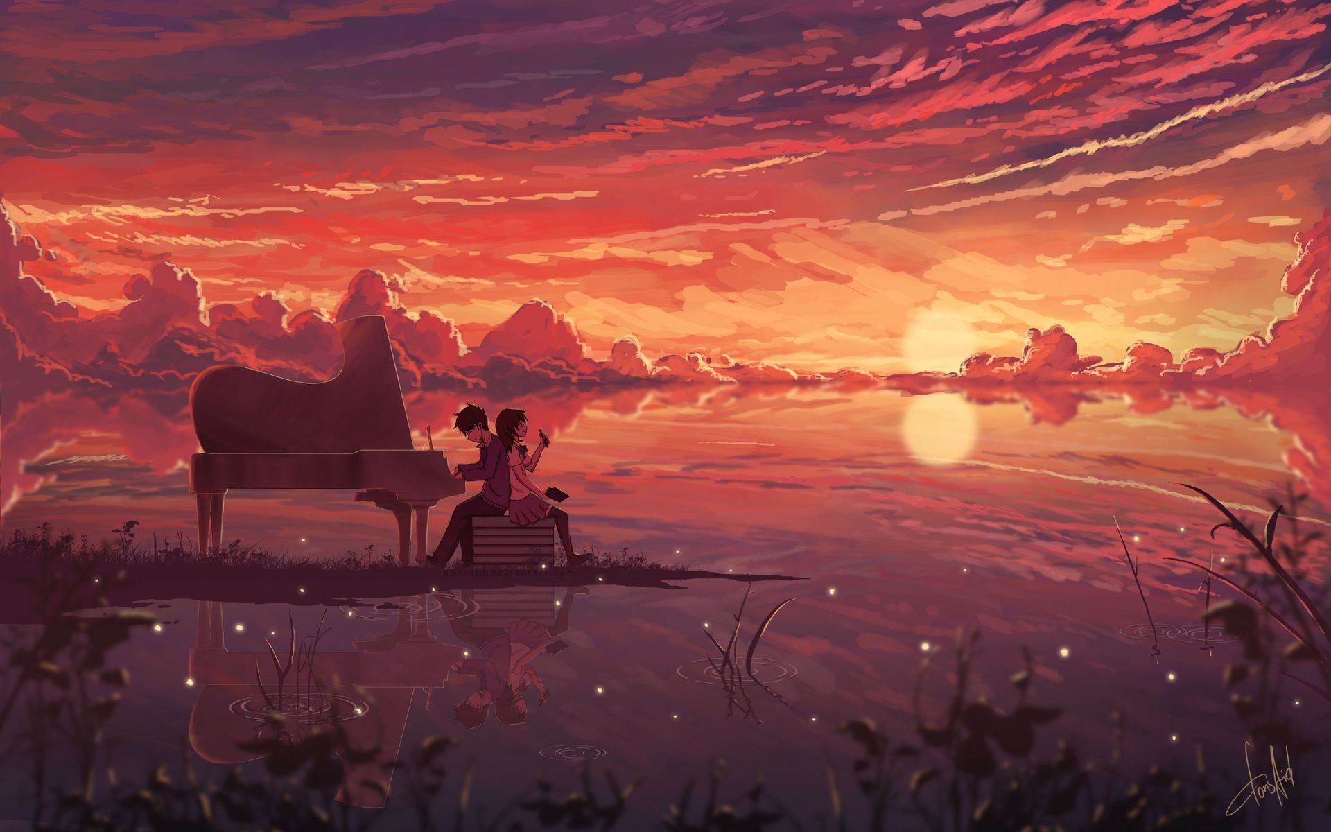 anime, love, digital art, couple, HD Wallpaper