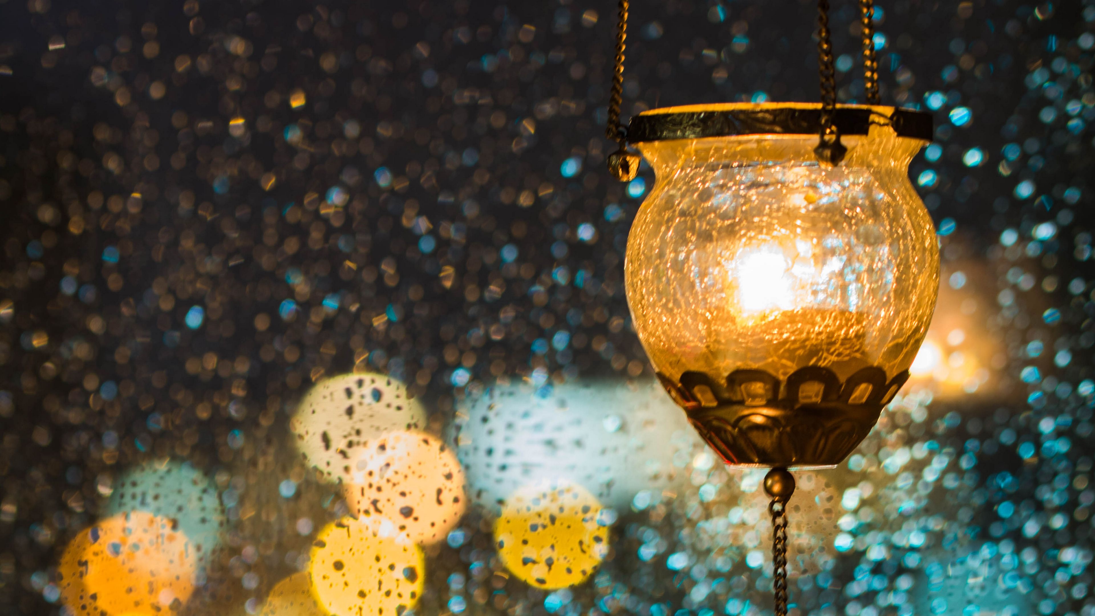 lantern, light, lights, glare, bokeh, 4k, HD Wallpaper