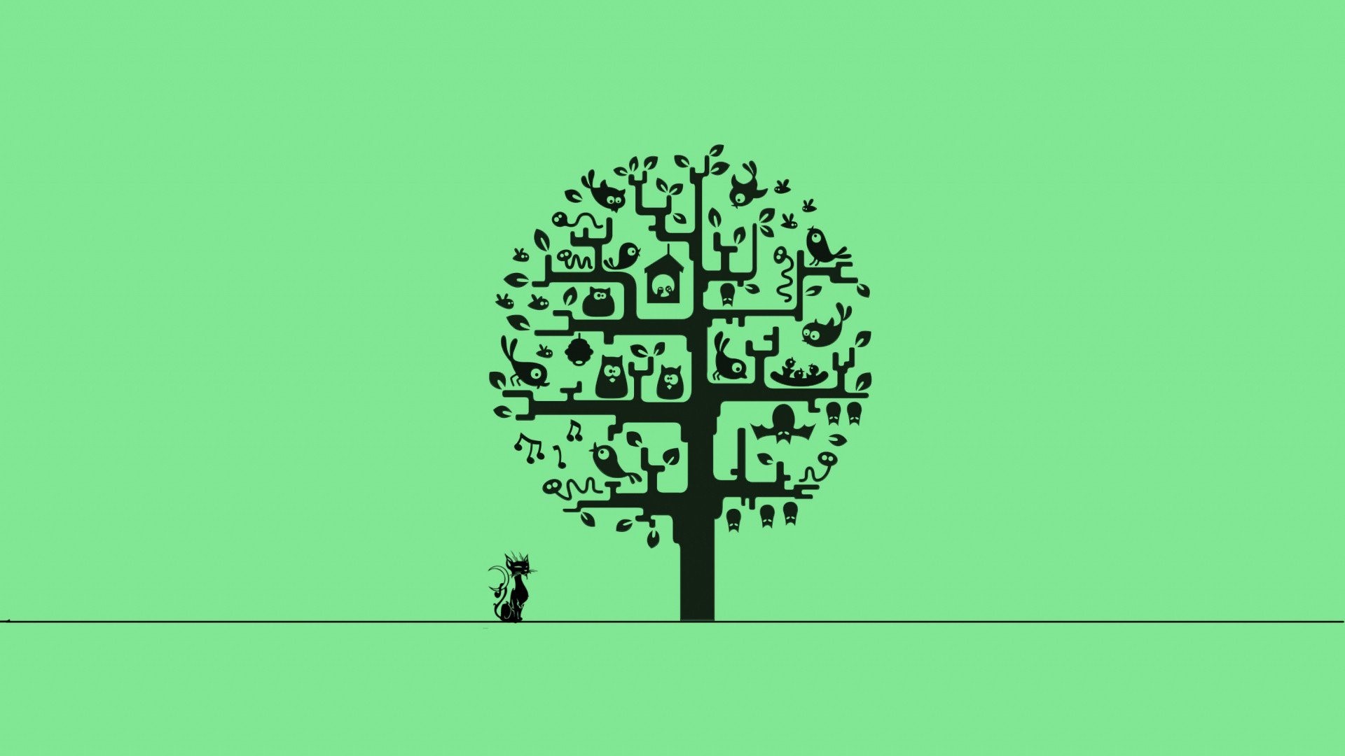 tree, minimalism, artist, cat, HD Wallpaper