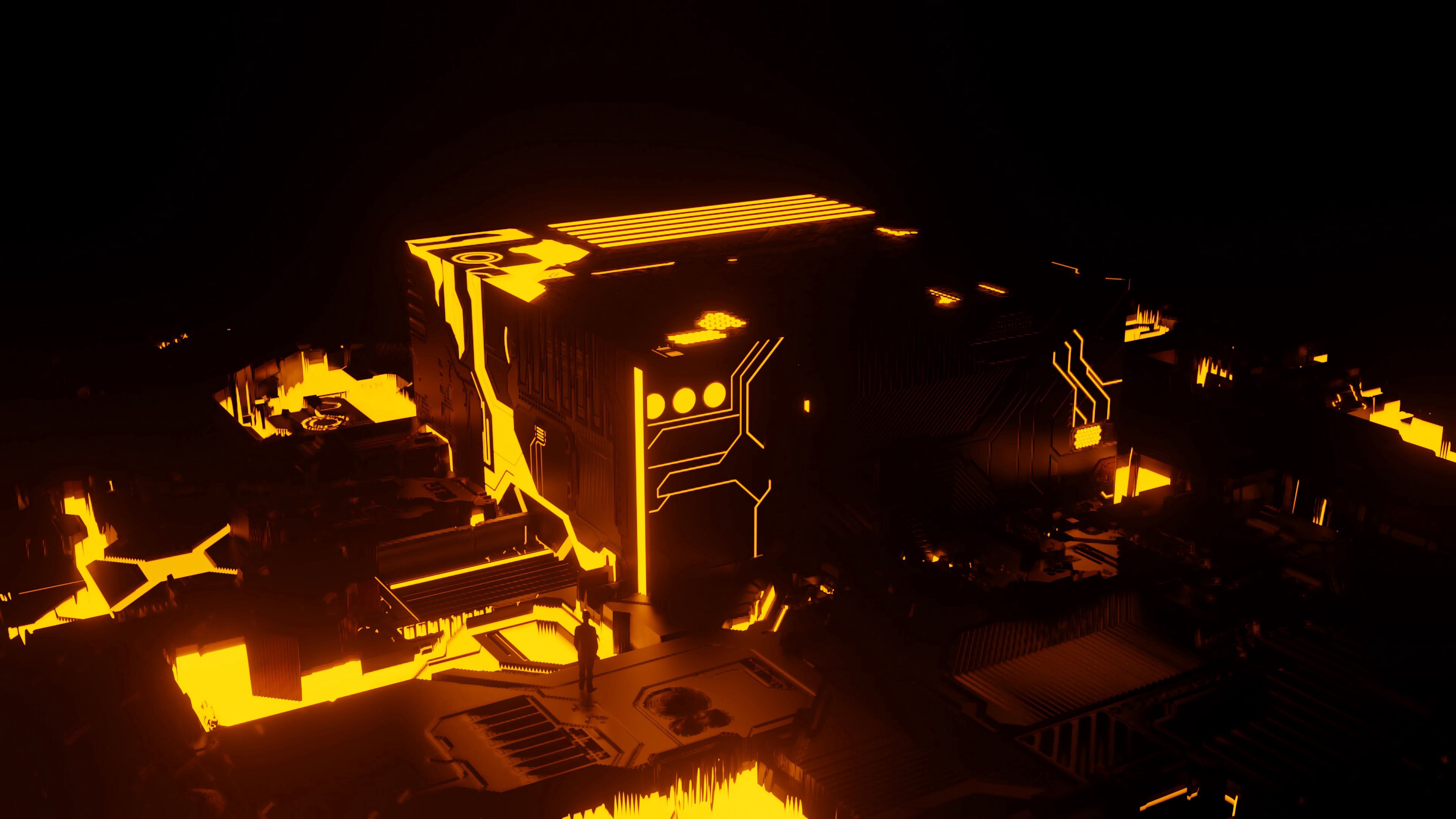 construction, 3d, glow, dark, silhouette, 4k, HD Wallpaper