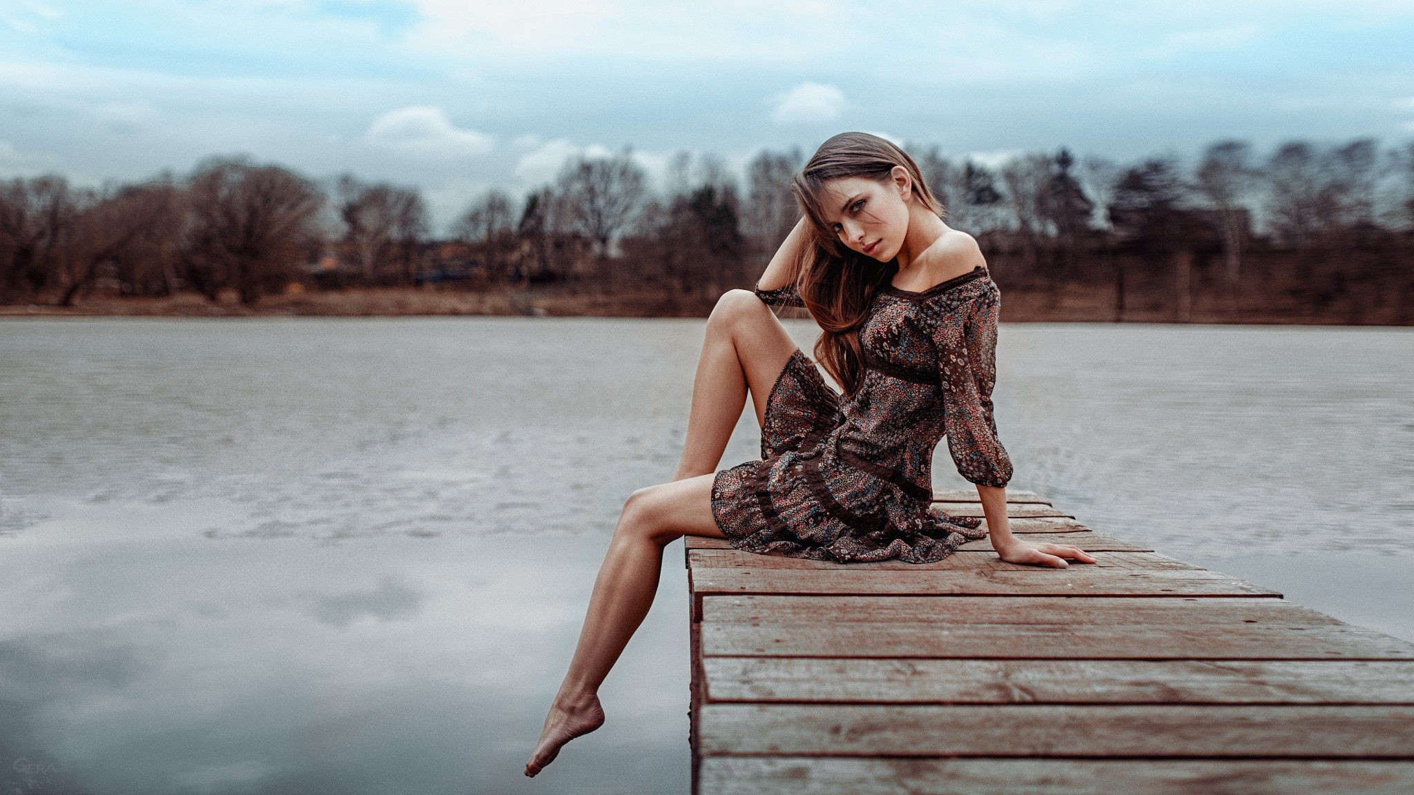 girls, lake, photography, model, HD Wallpaper