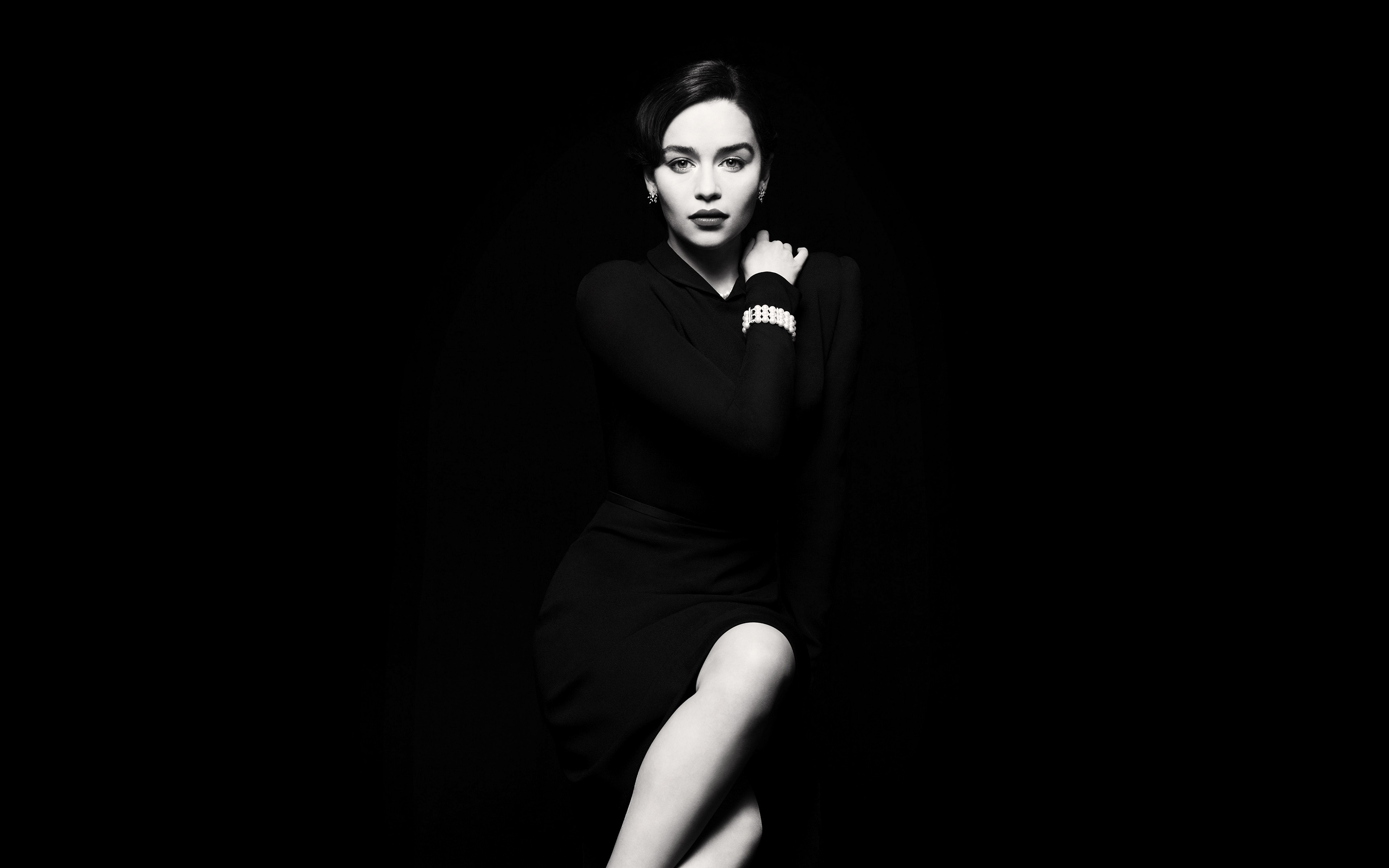 emilia clarke, celebrities, girls, monochrome, black and white, HD Wallpaper