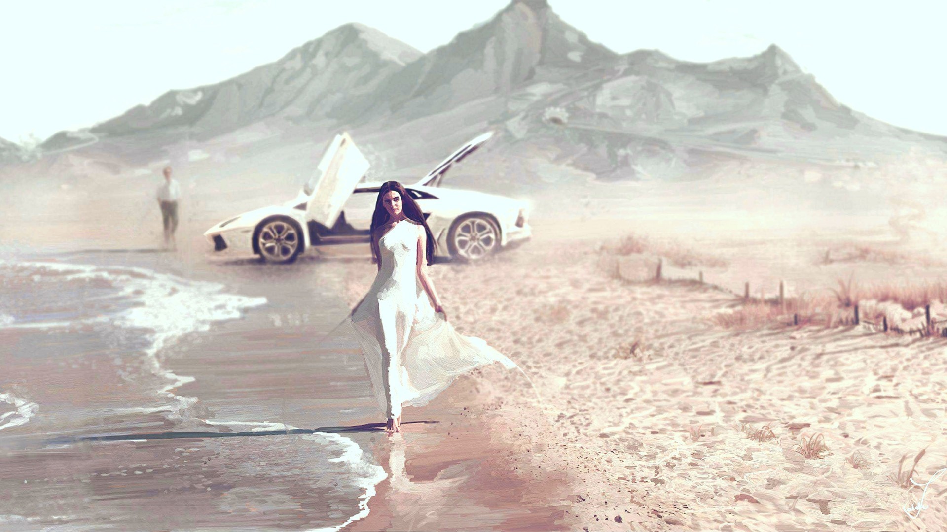 lamborghini, cars, white, painting, HD Wallpaper
