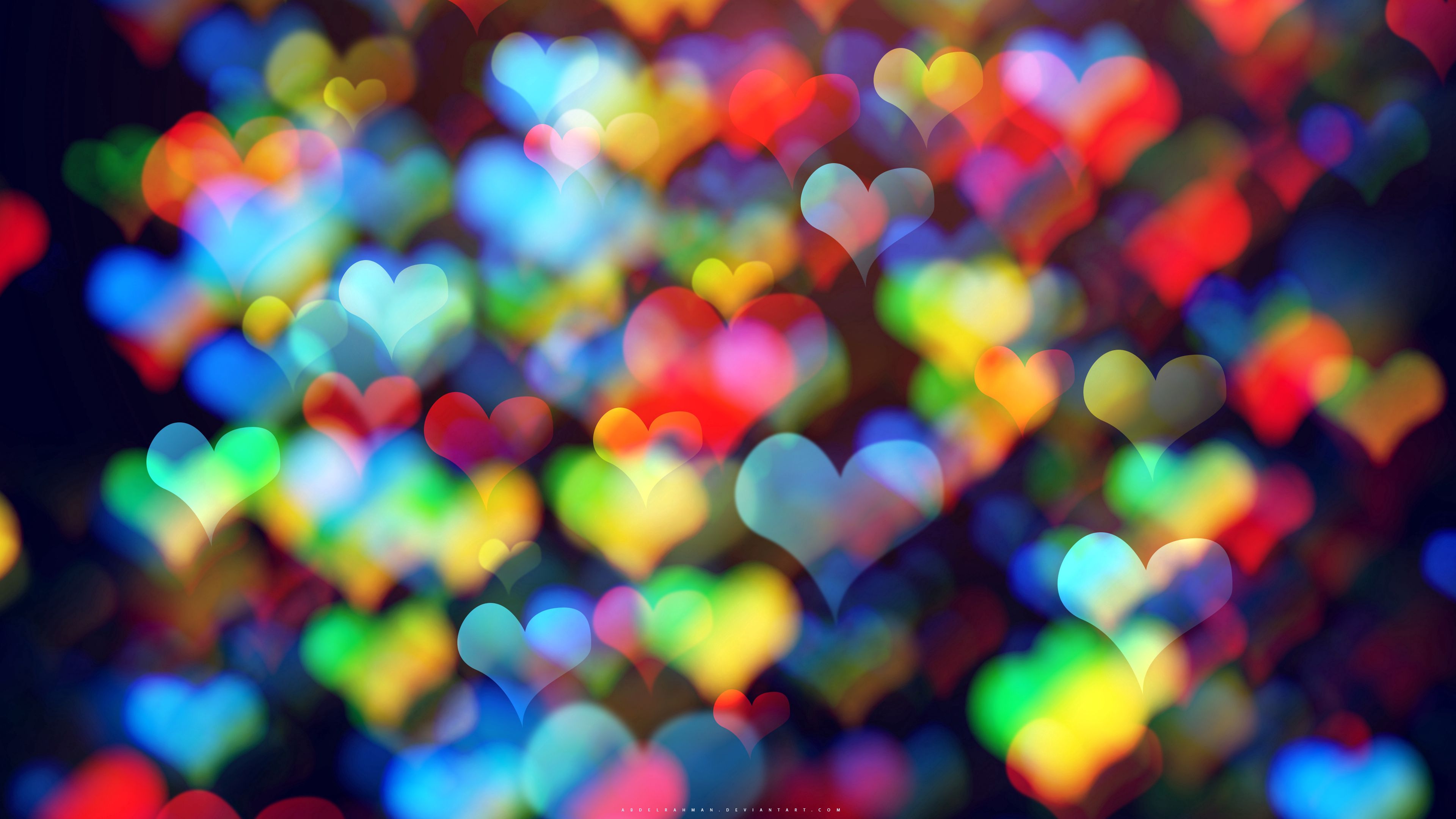 hearts, colorful, bokeh, abstraction, 4k, HD Wallpaper