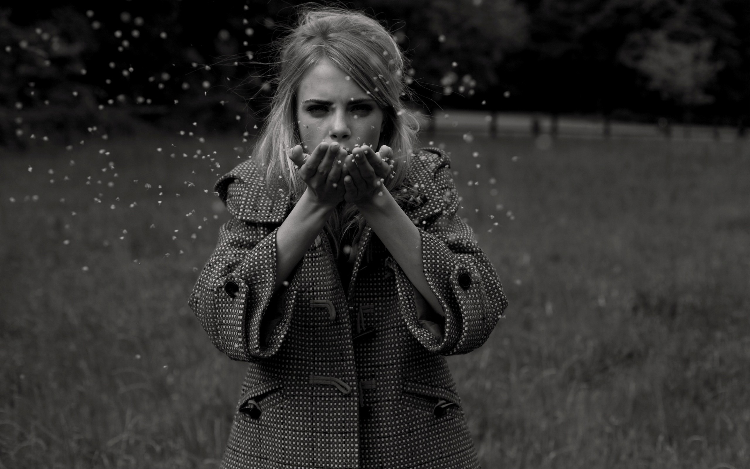 cara delevingne, celebrities, girls, model, monochrome, black and white, HD Wallpaper