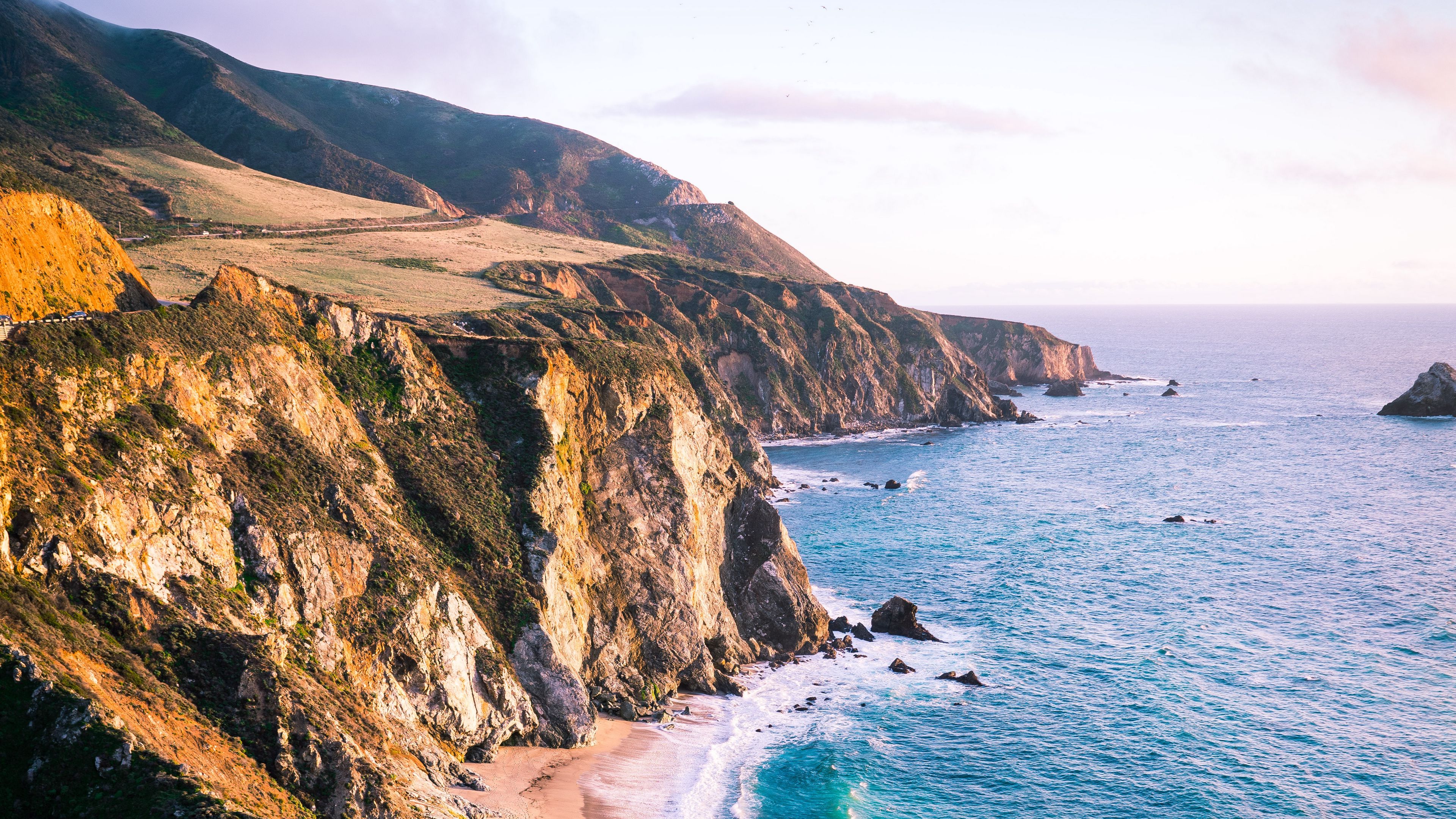 sea, beach, cliff, coast, landscape, 4k, HD Wallpaper