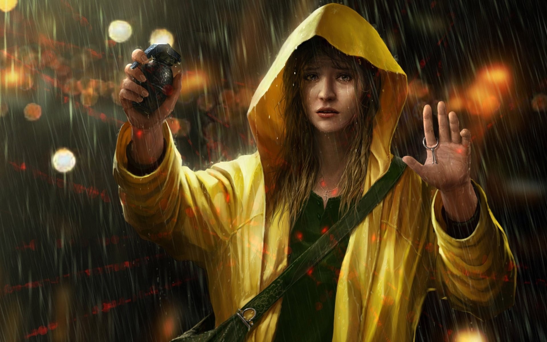 girl, rain, artwork, artist, HD Wallpaper