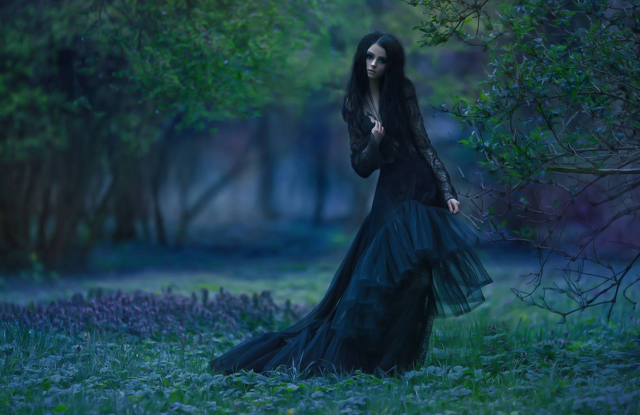 black, girls, dress, model, HD Wallpaper