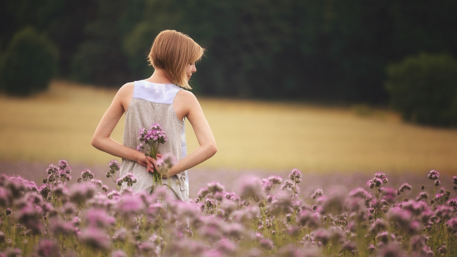girls, field, flowers, model, HD Wallpaper