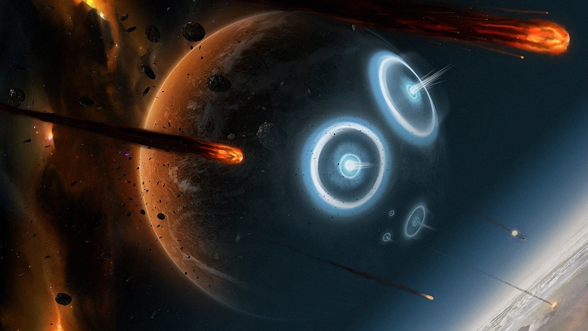 meteors, digital universe, abstract, artist, HD Wallpaper