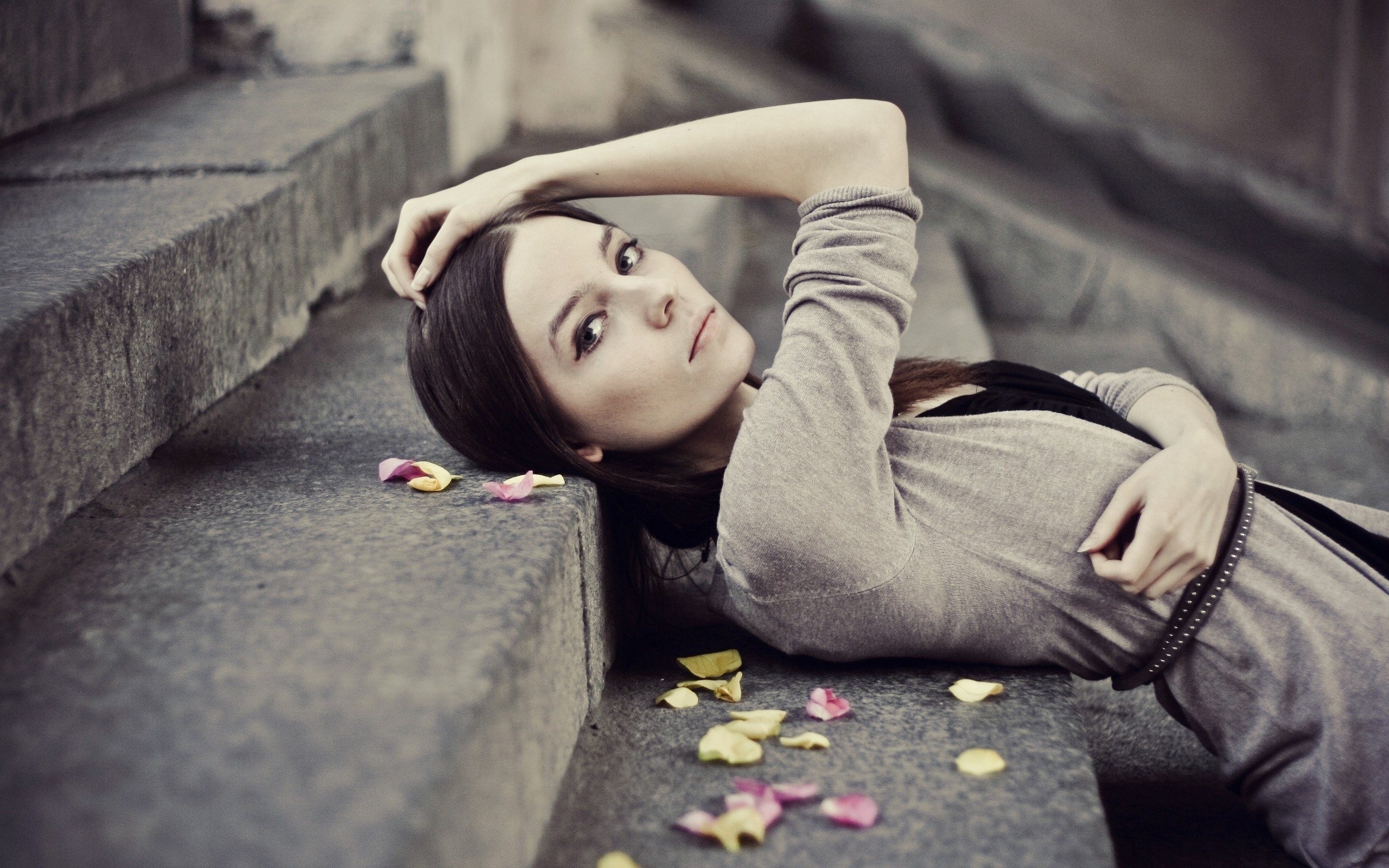 girls, flowers, photography, HD Wallpaper