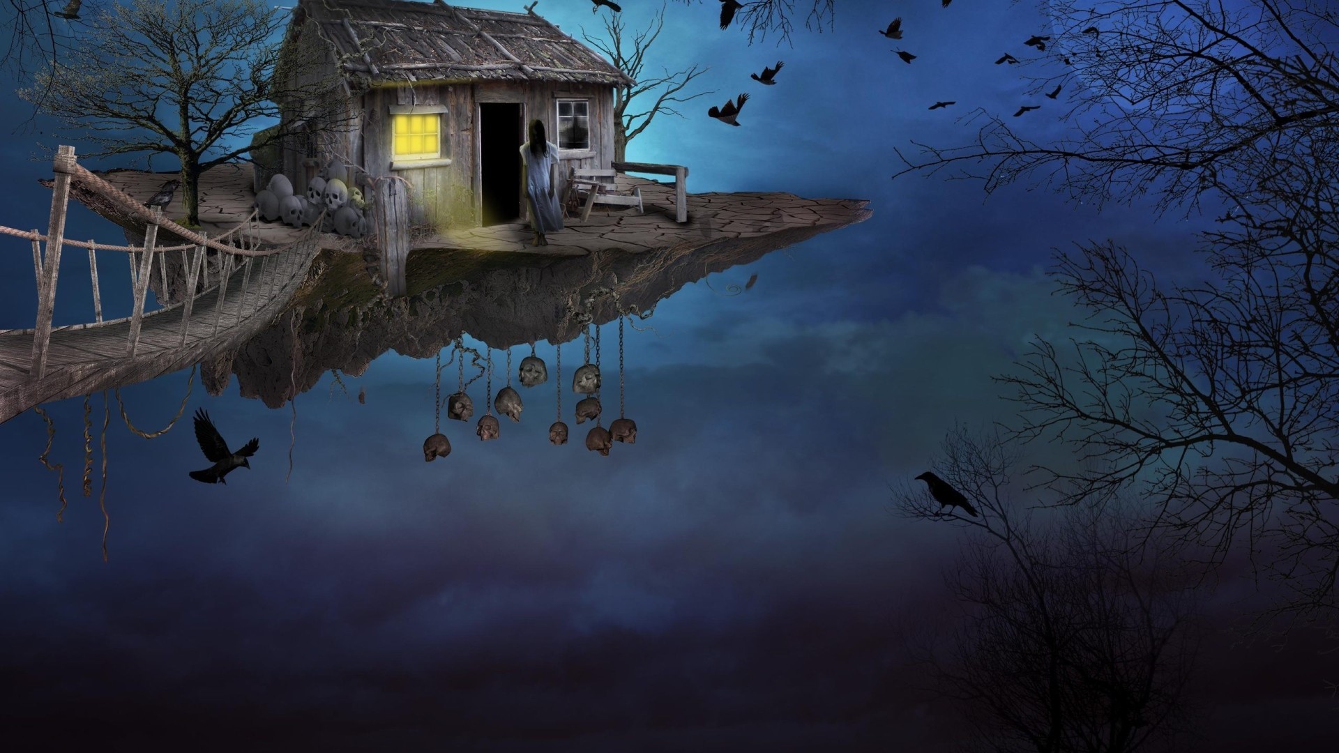 artist, house, digital art, skull, HD Wallpaper