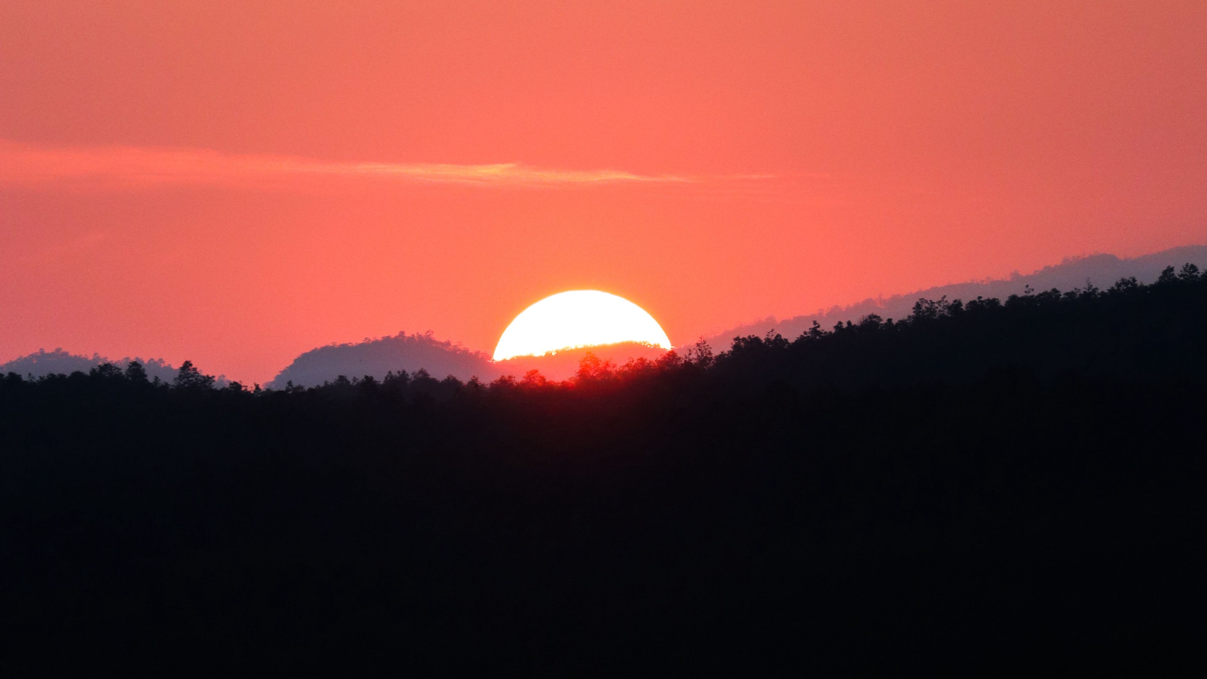 sunset, sun, red, dusk, landscape, 4k, HD Wallpaper