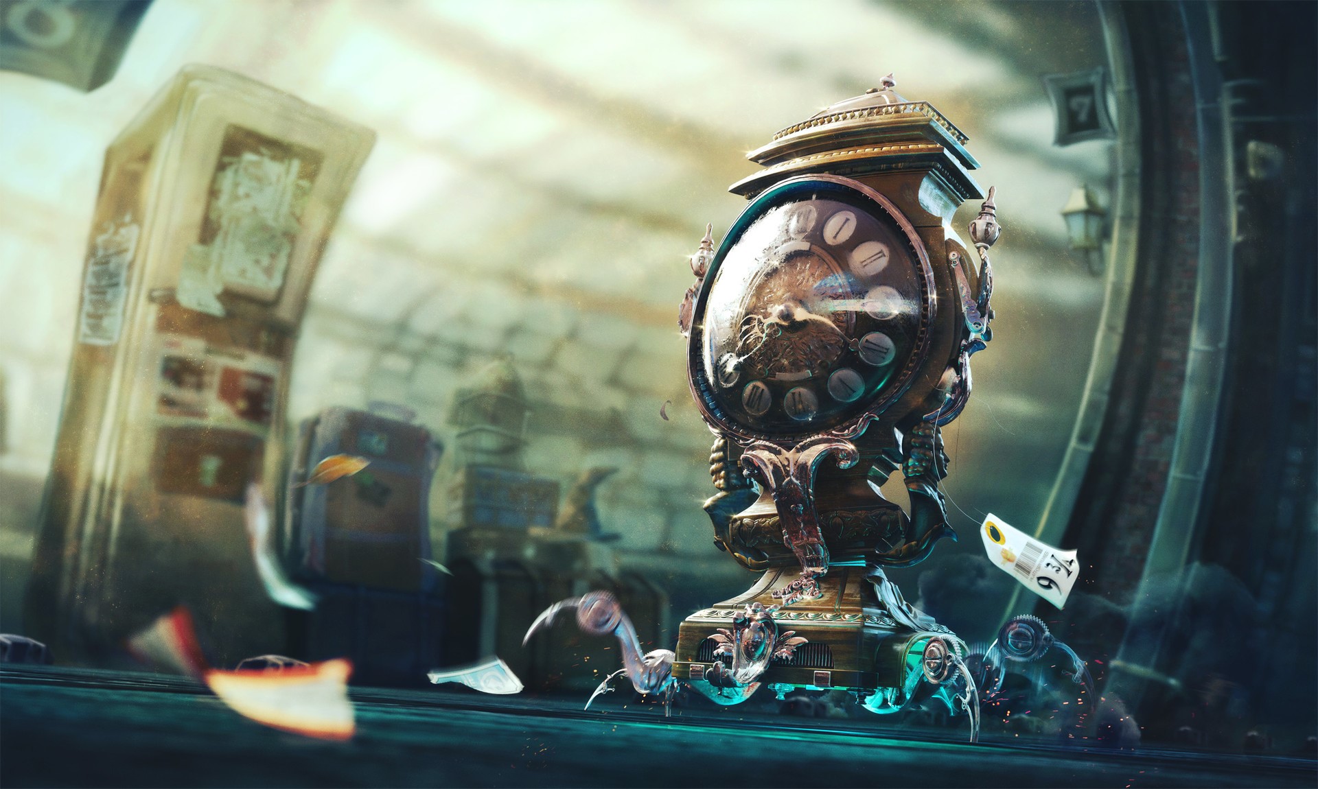 scifi, digital universe, clock, HD Wallpaper
