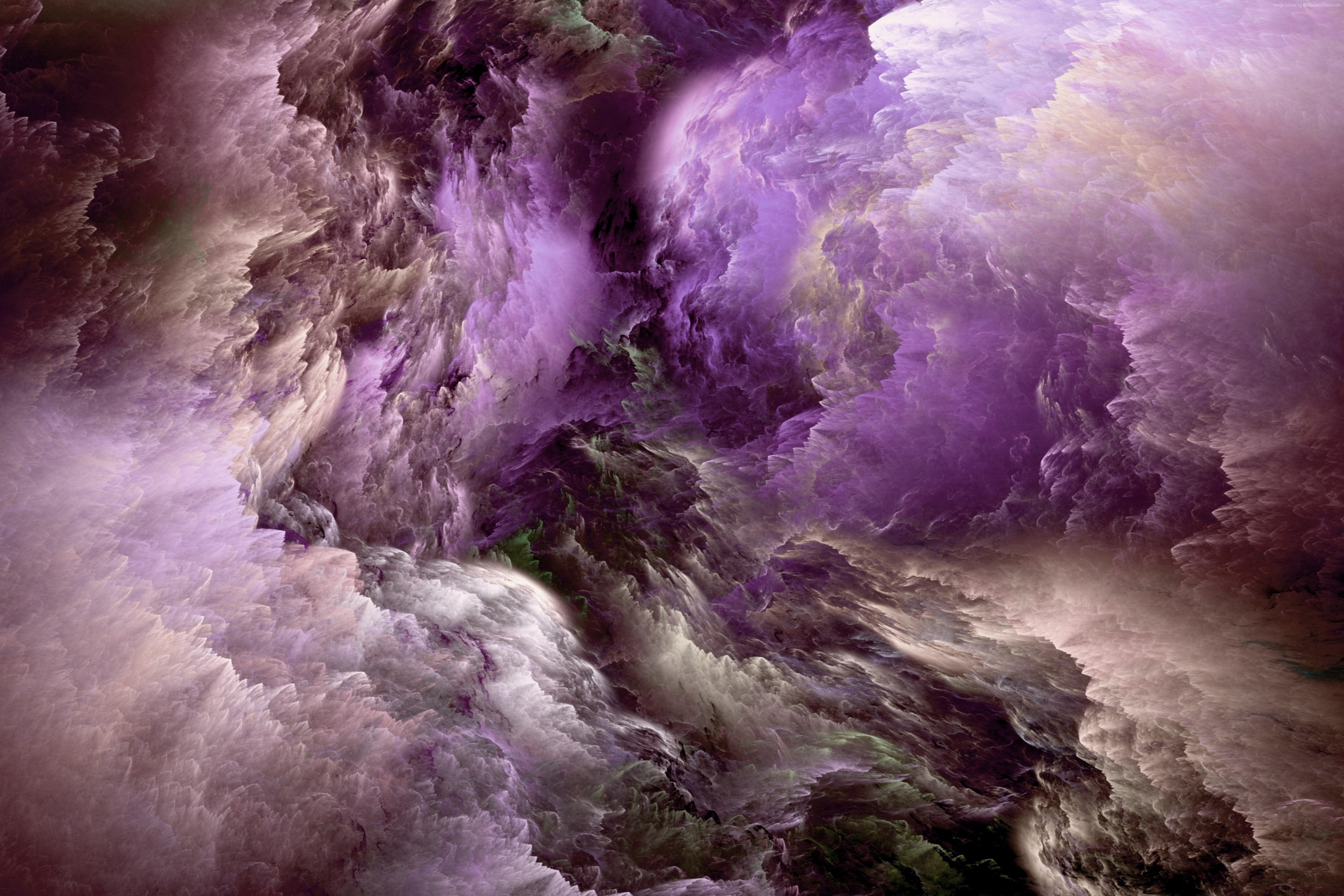 purple, white, clouds, artist, digital art, HD Wallpaper