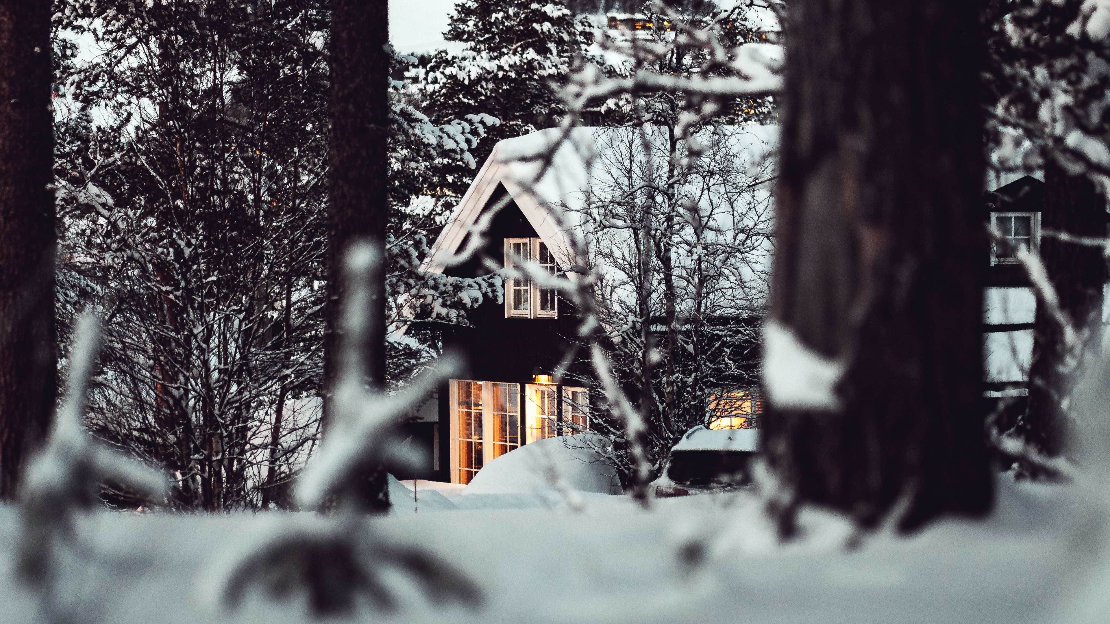 house, forest, snow, winter, 4k, HD Wallpaper