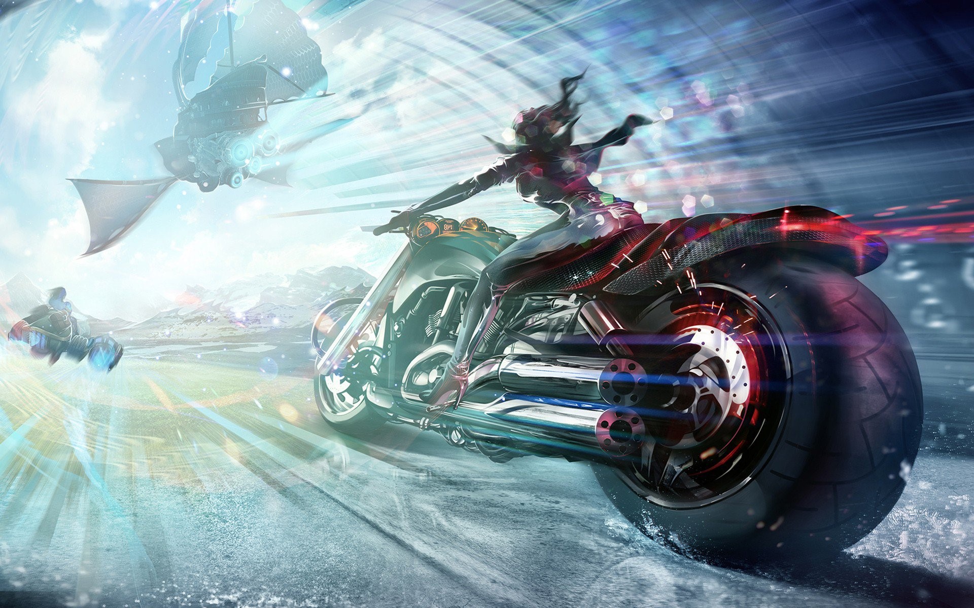 hd, bike, fantasy girls, HD Wallpaper
