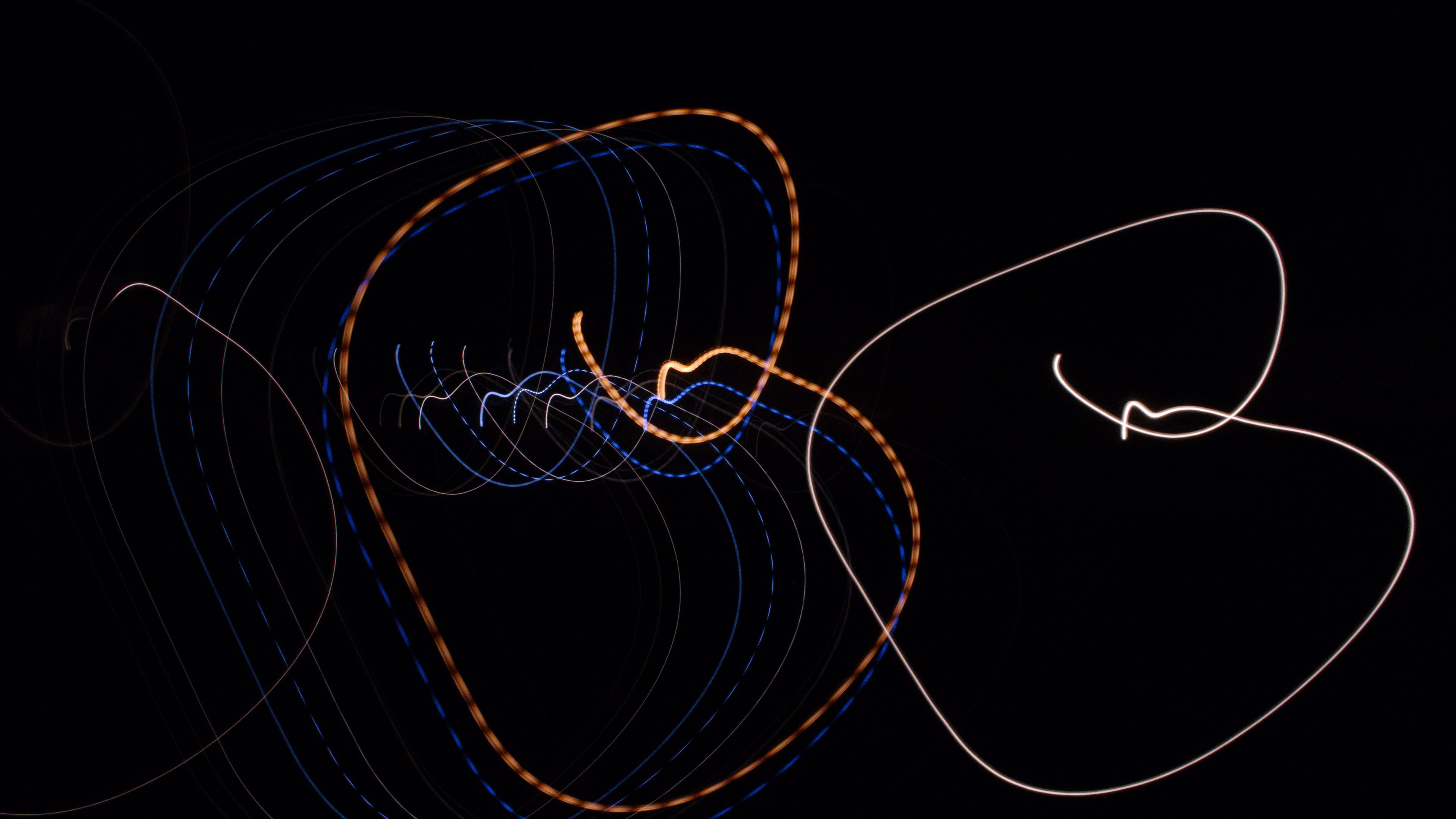 lines, freezelight, glow, black, 4k, HD Wallpaper