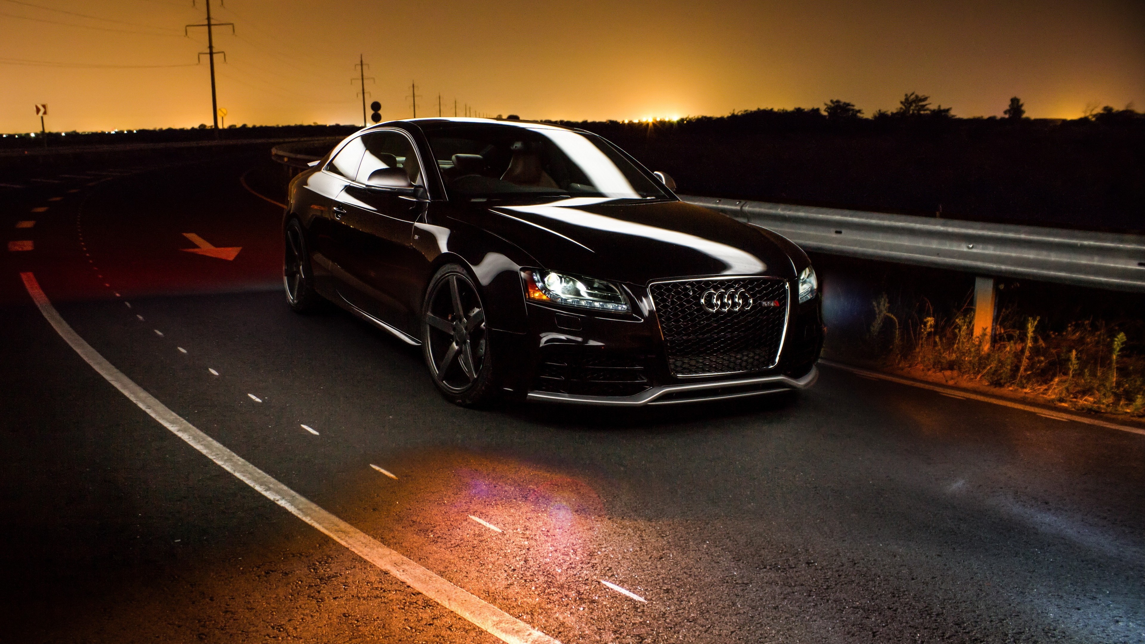 audi, road, sunset, cars, HD Wallpaper
