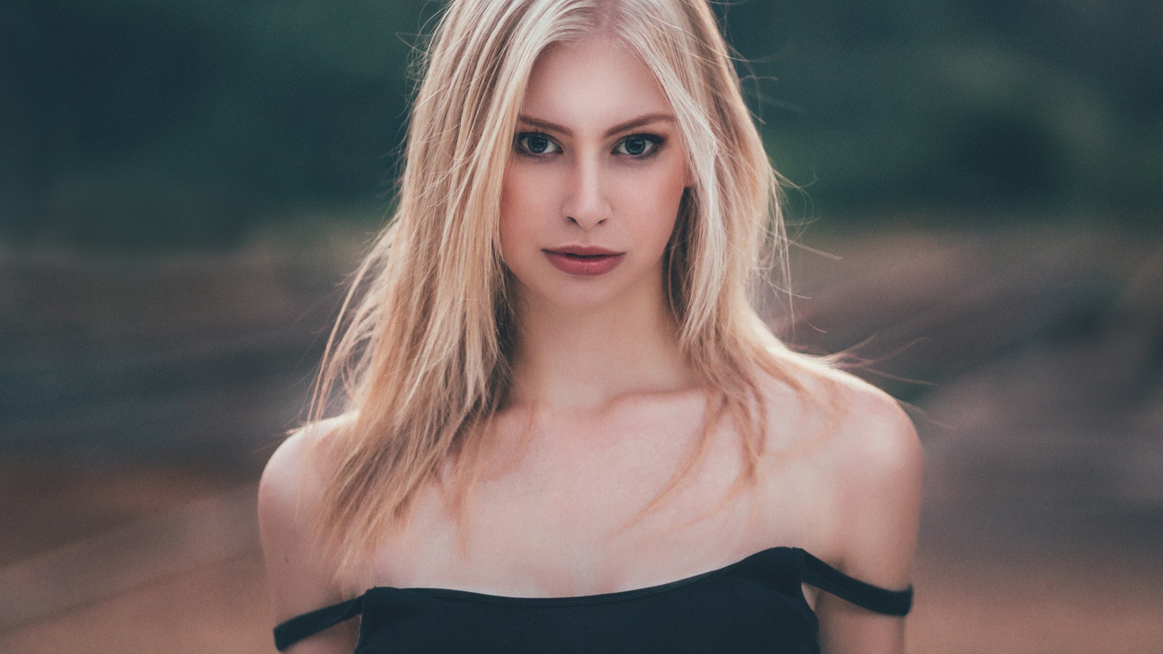 girls, black, dress, blonde, HD Wallpaper