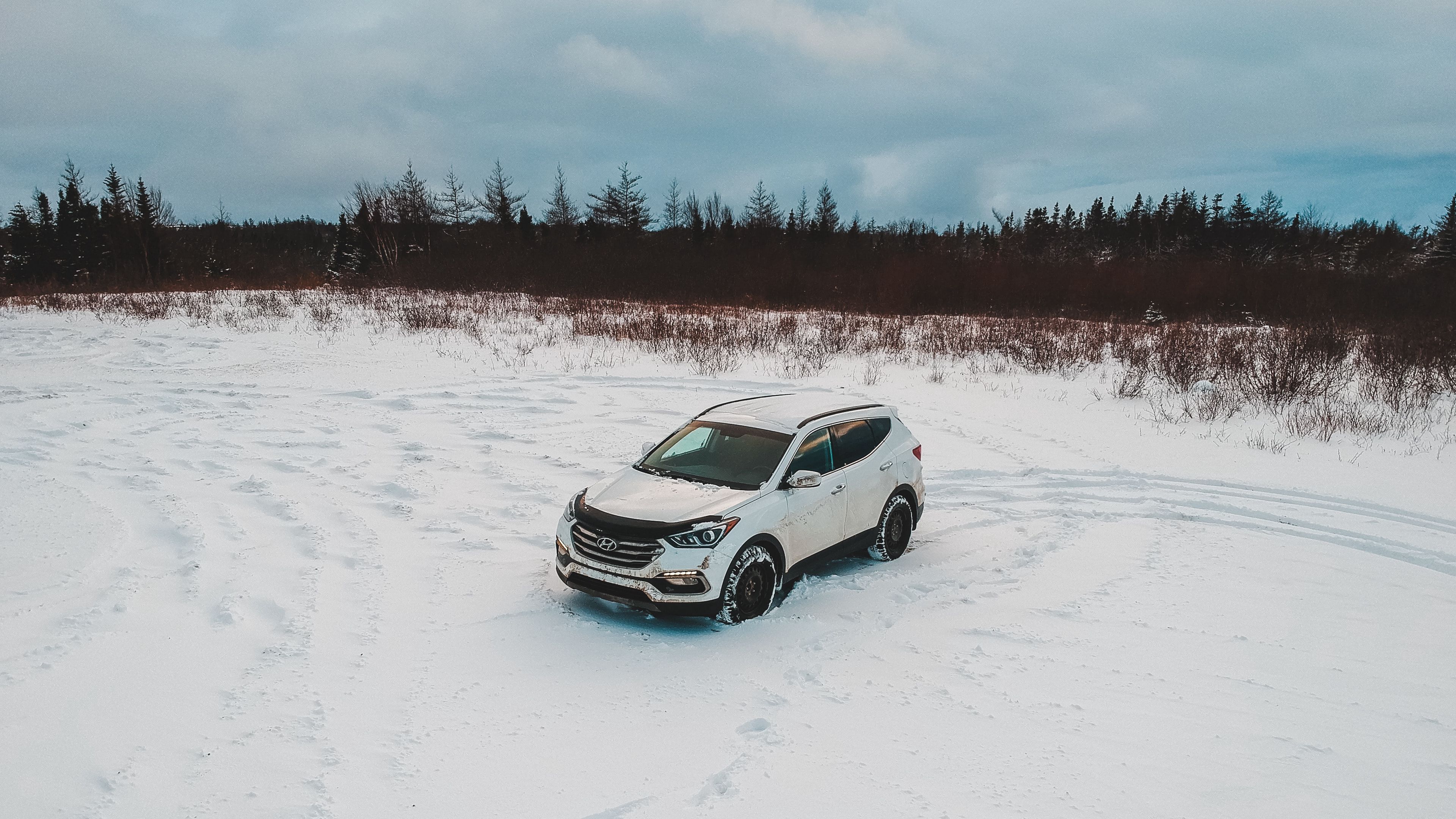 car, white, suv, snow, winter, 4k, HD Wallpaper