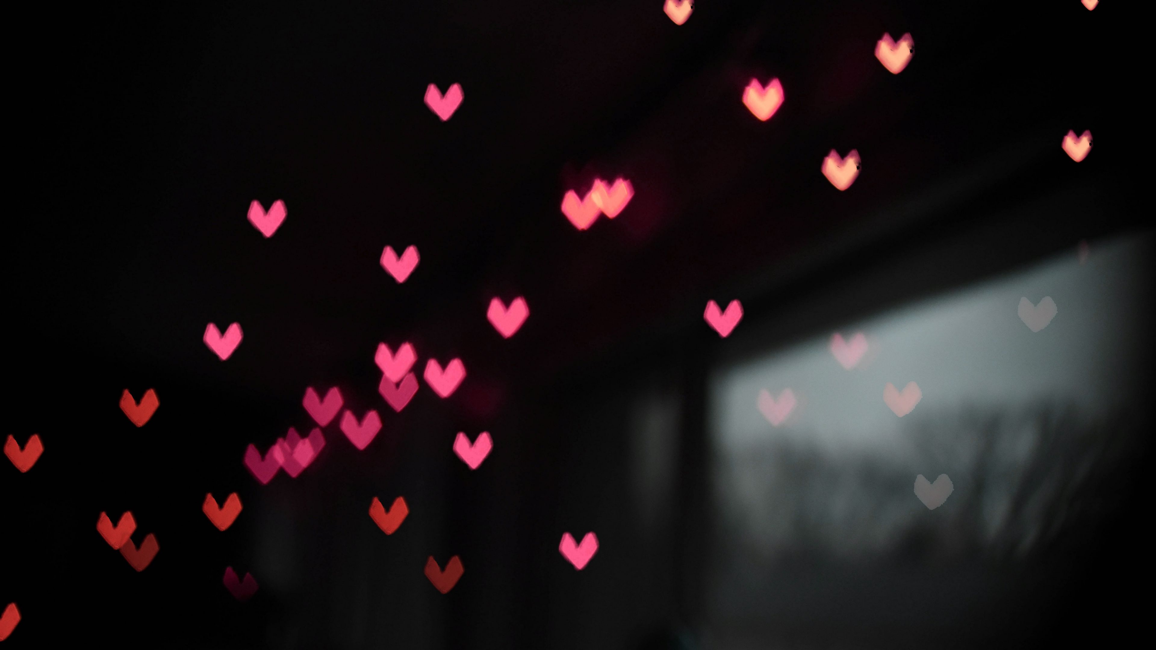 hearts, glare, love, 4k, HD Wallpaper