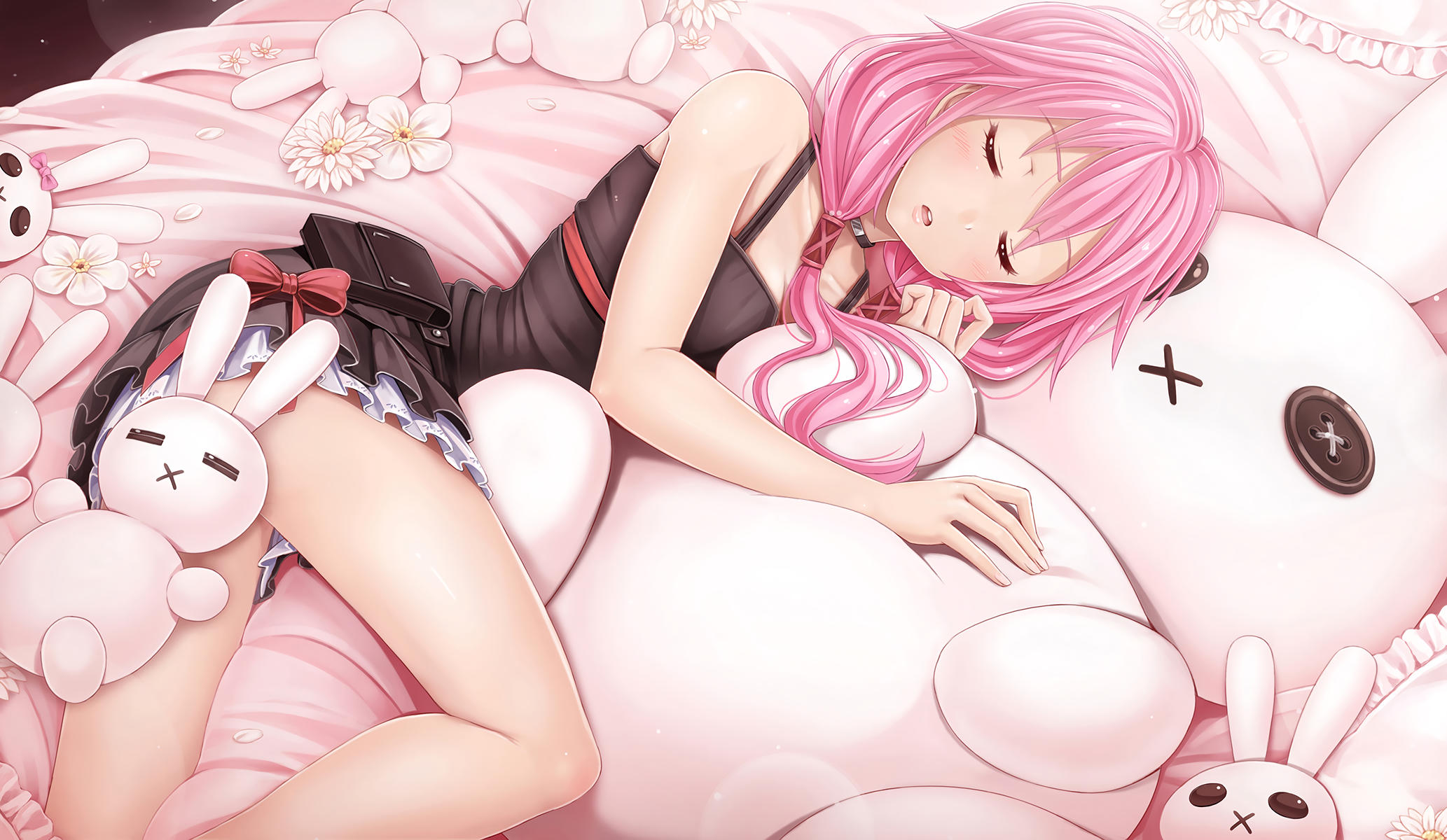 anime, anime girl, sleeping, pink, HD Wallpaper