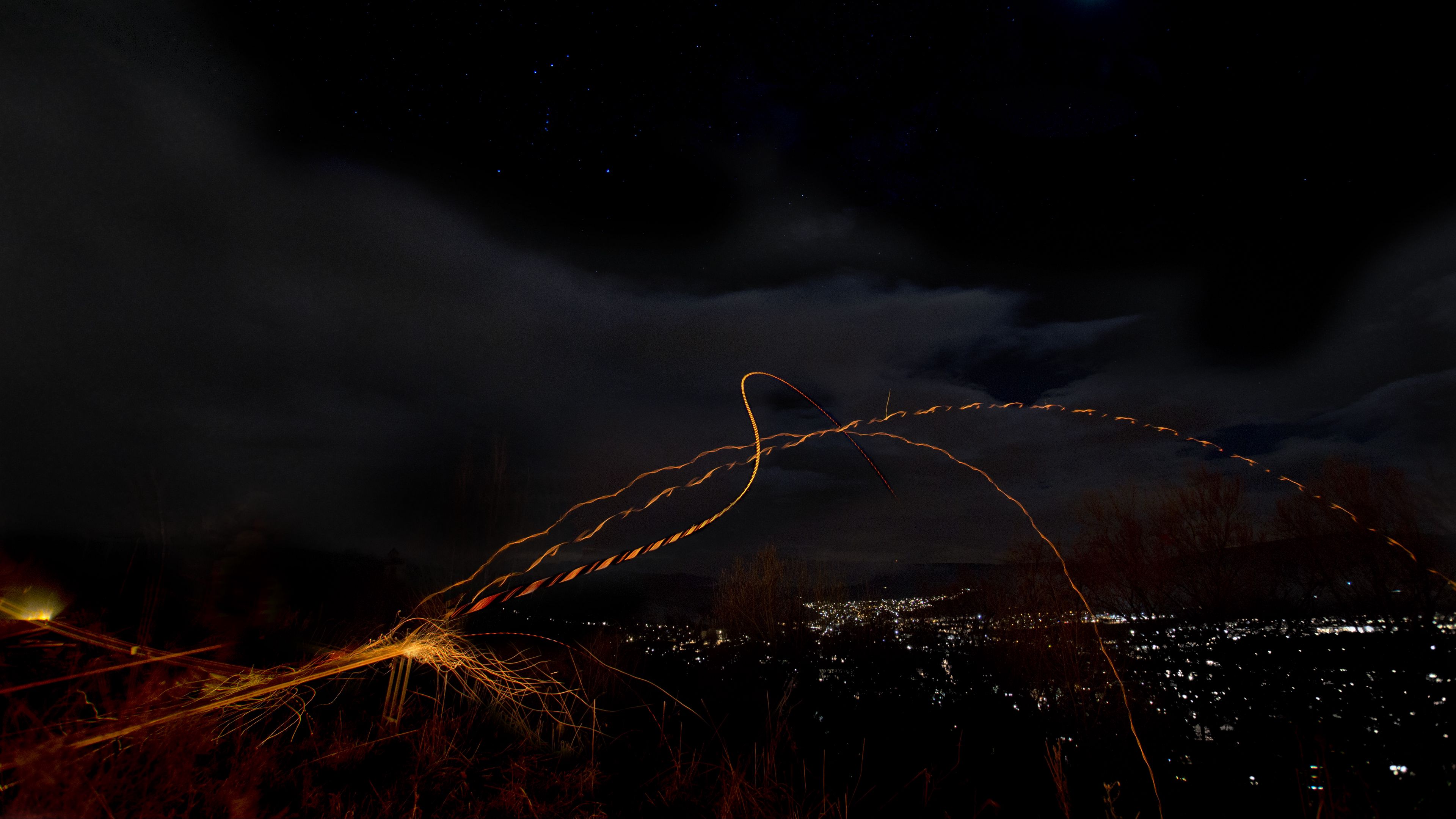 night, dark, lights, long exposure, 4k, HD Wallpaper
