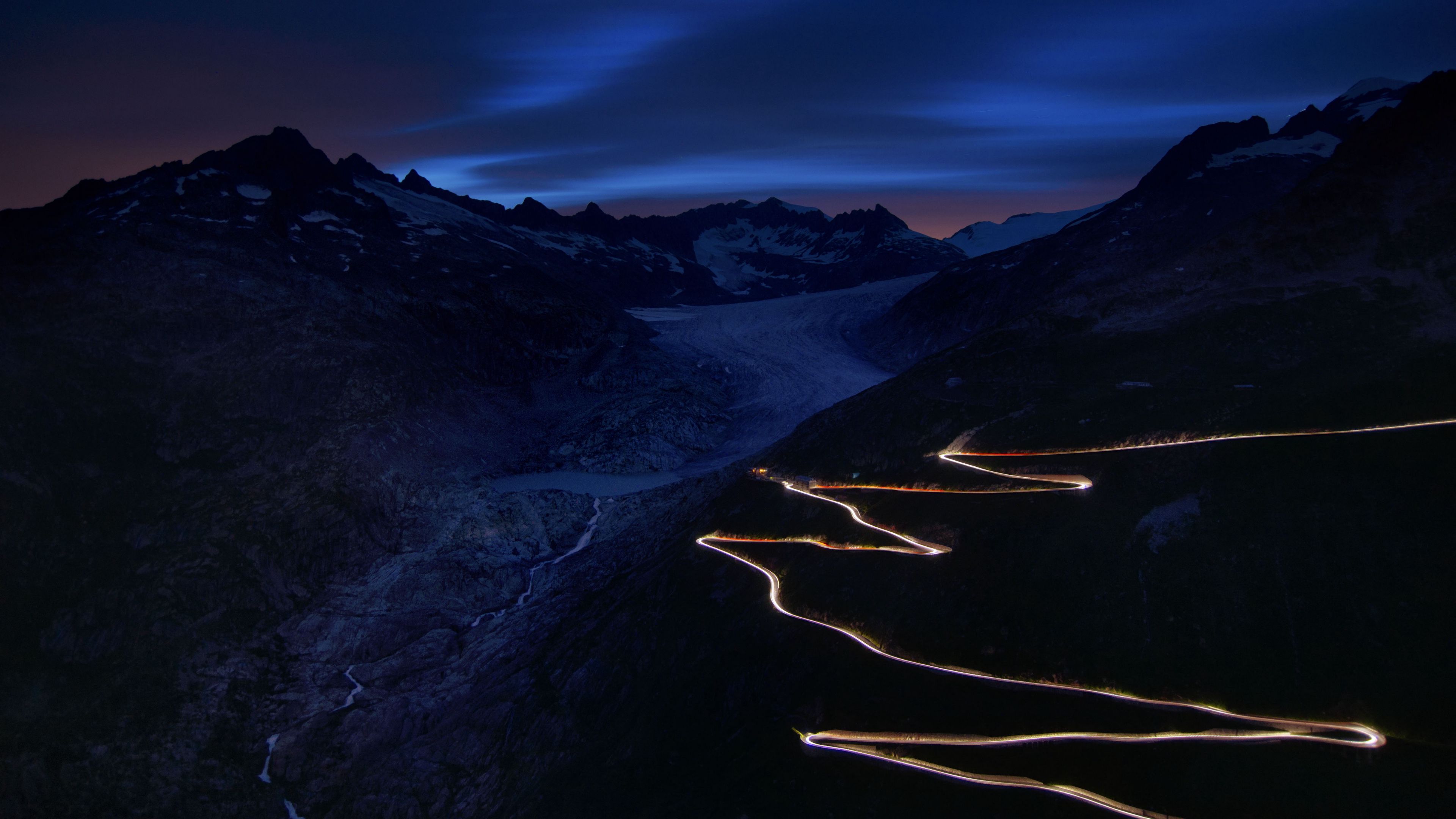 road, winding, mountains, night, dark, 4k, HD Wallpaper
